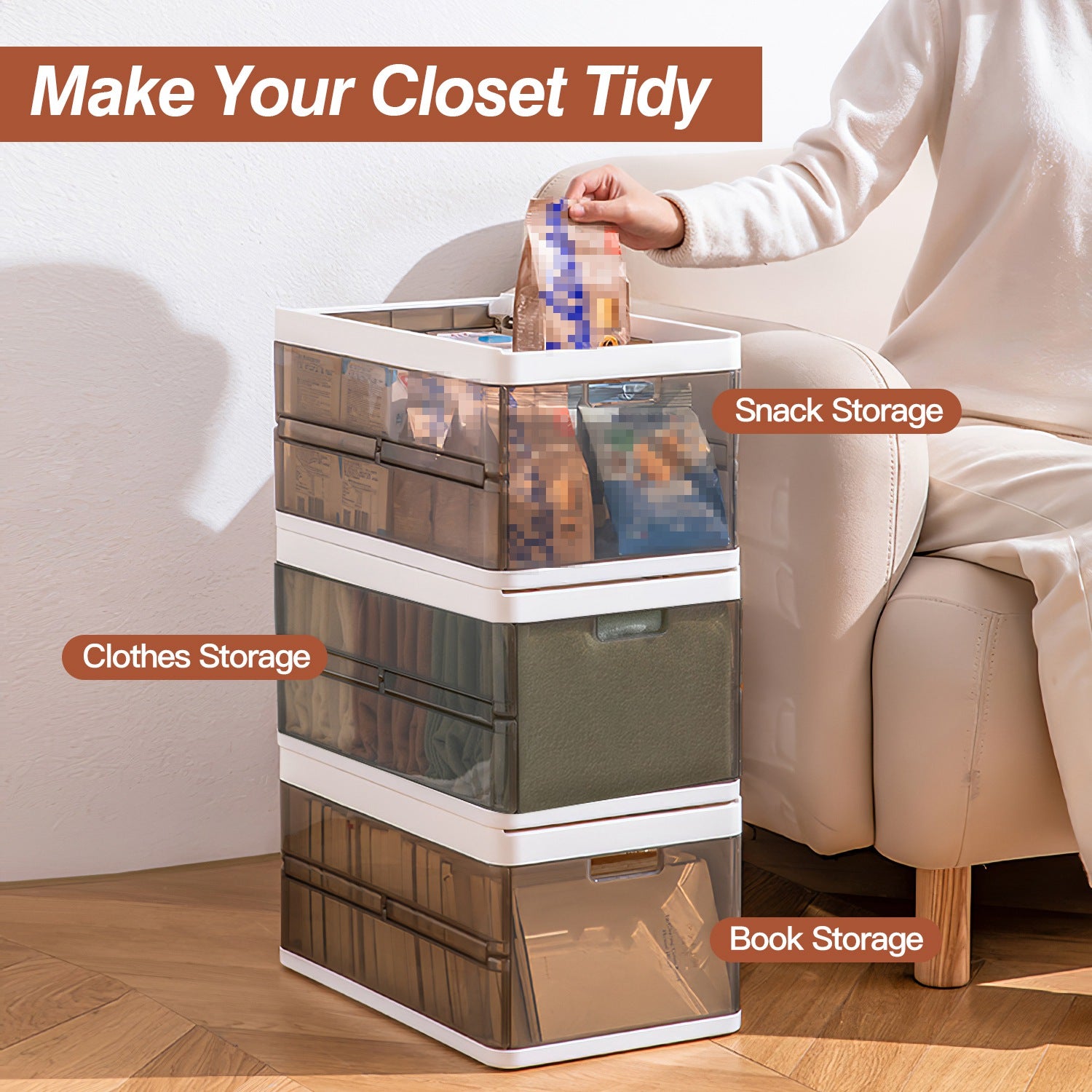 3 Pack Foldable Storage Bin Stackable Closet Organizer Box