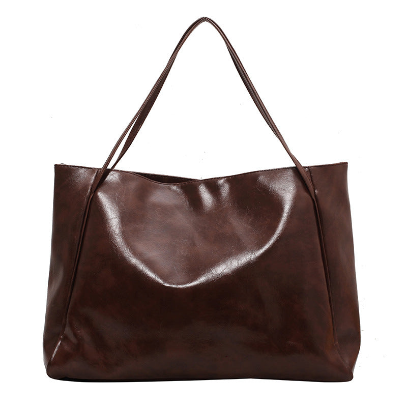 Retro Soft Leather Handbag Large Capacity Korean Style Shoulder Bag For Women
