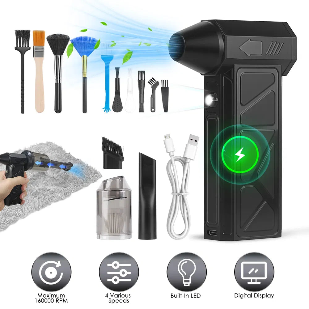 Compressed Air Duster Cordless Air Blower with LED Light for PC Keyboard Cleaning