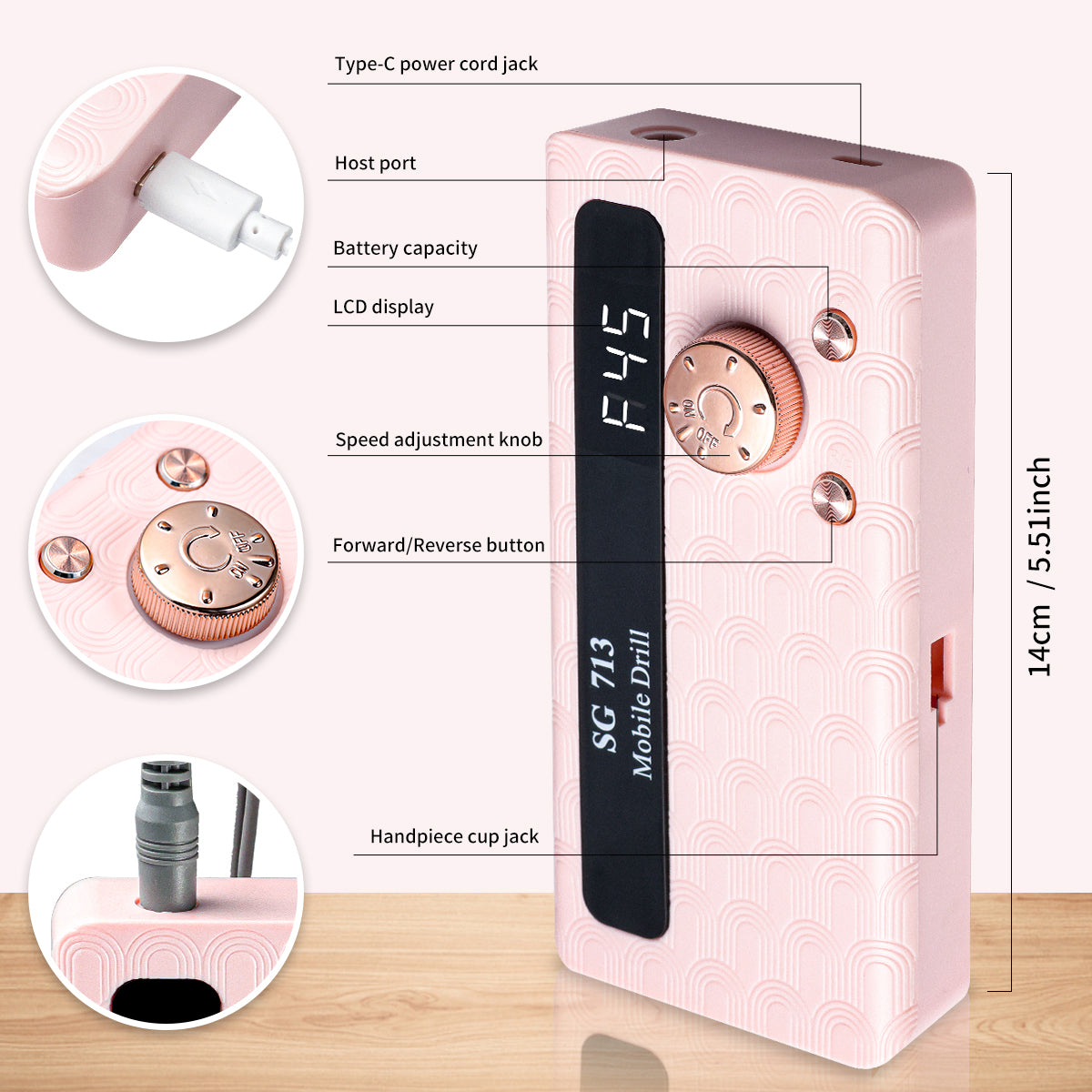45000RPM Portable Rechargeable Electric Nail Drill Kit