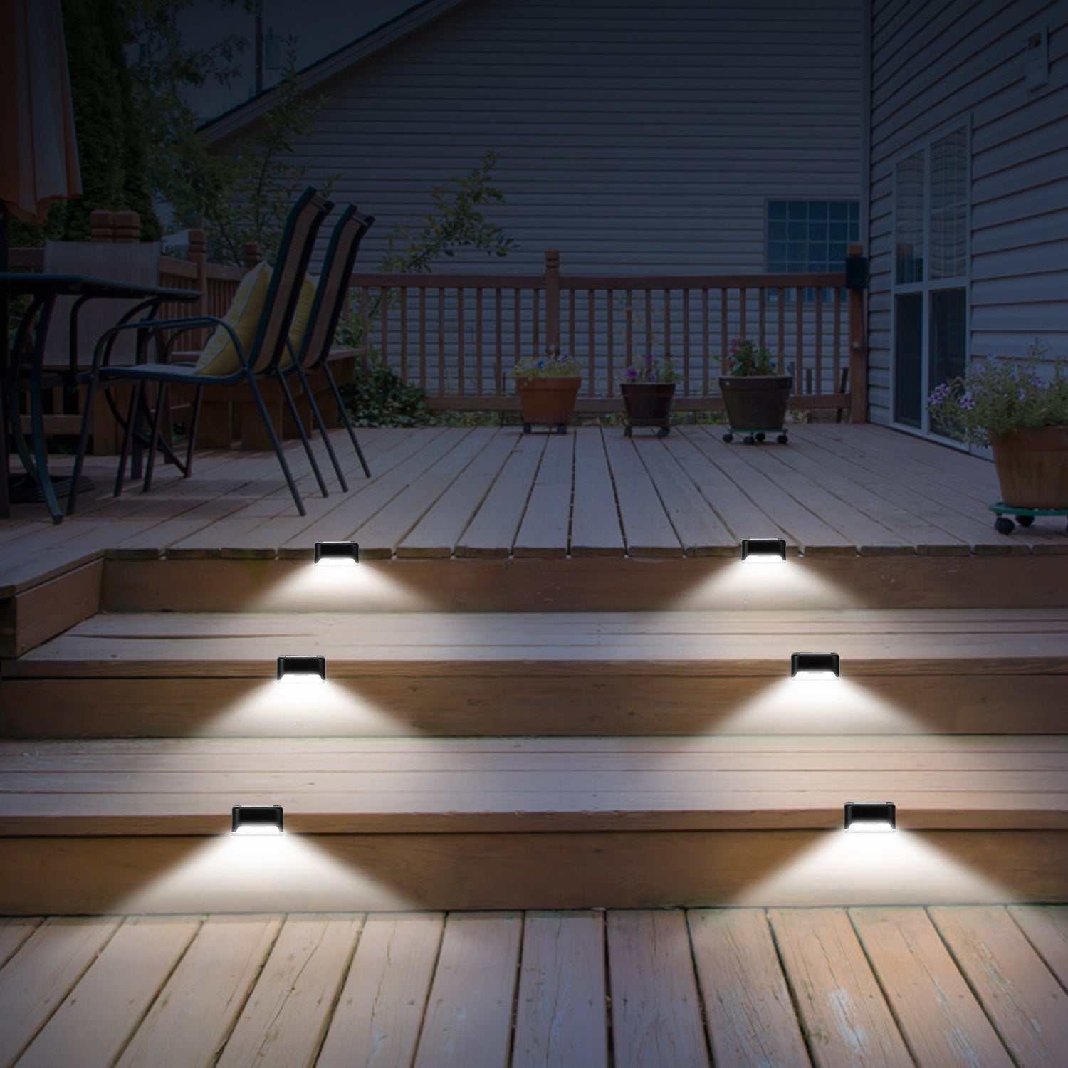 Solar LED Step Lights Waterproof Dusk to Dawn Outdoor Fence Lamps