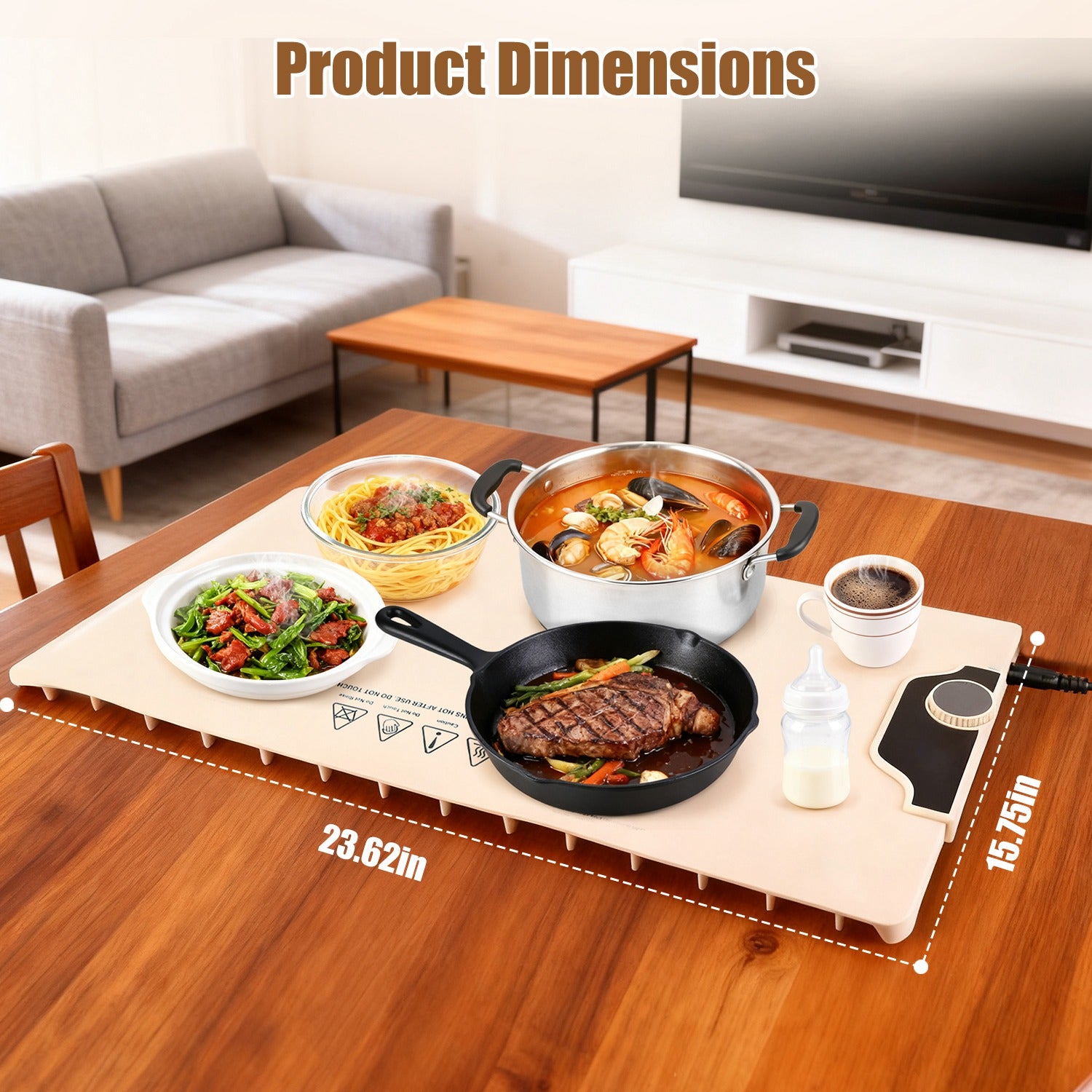 Electric Food Warming Mat Silicone 300W Adjustable Temp Timer