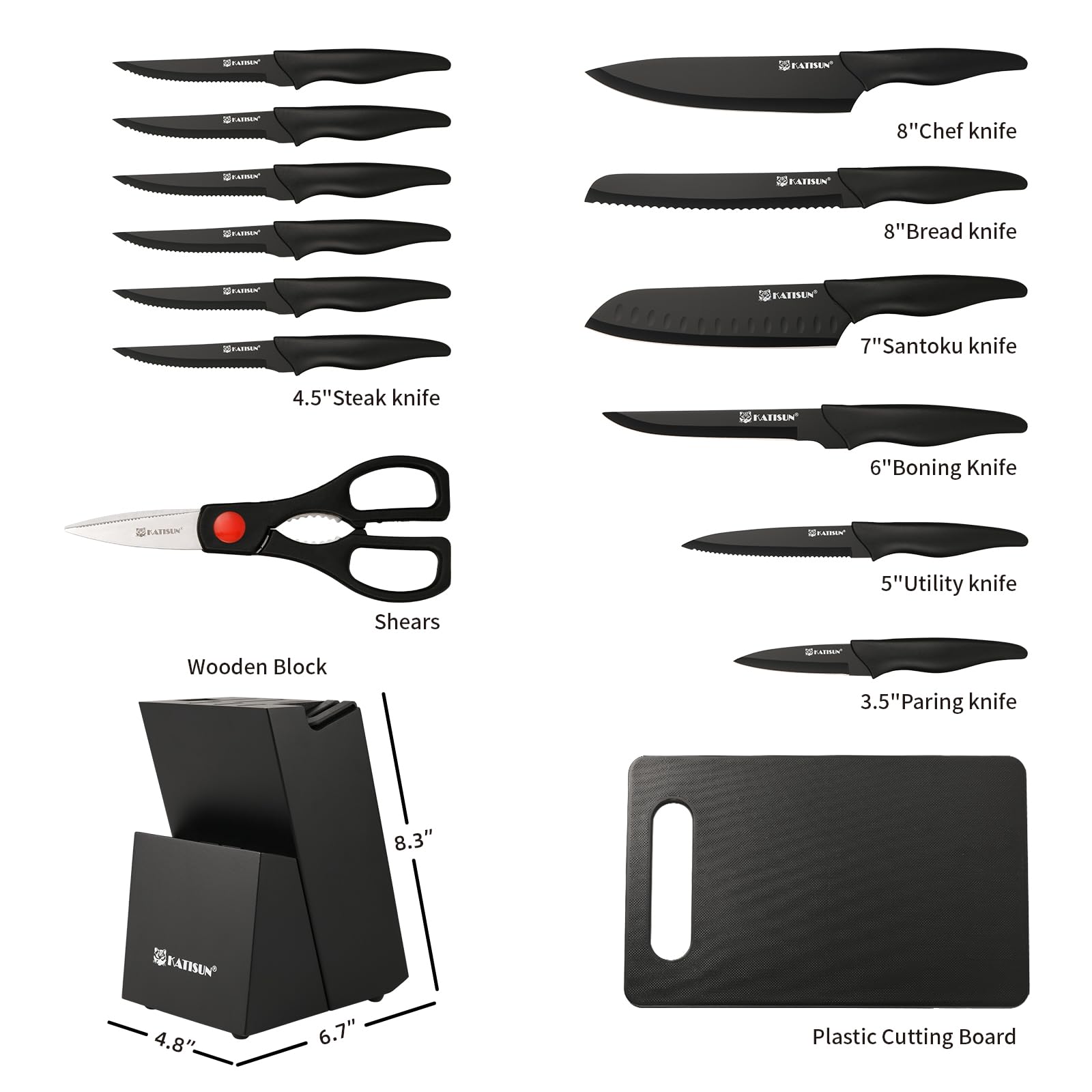 16PCS Kitchen Knife Block Set German Steel with Sharpener