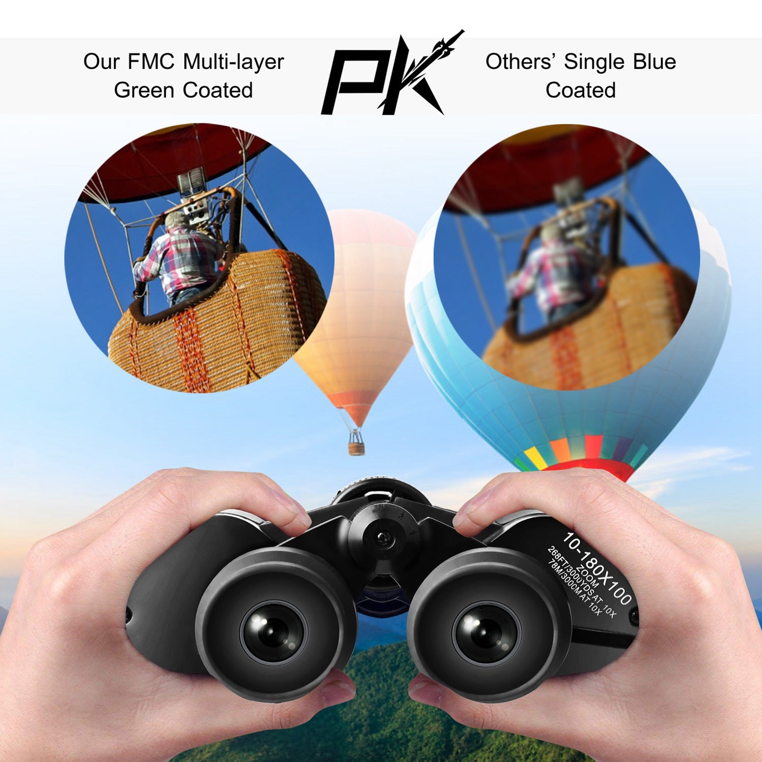 Portable Zoom Binoculars with FMC Lens for Bird Watching, Hunting