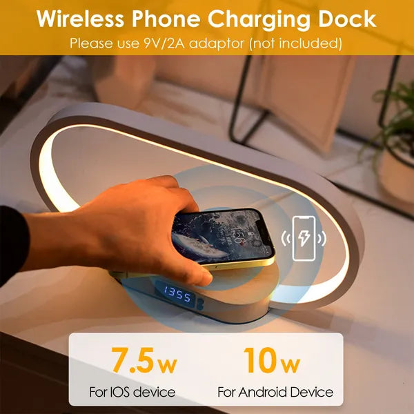 Smart Touch LED Table Lamp with Clock & Wireless Charging