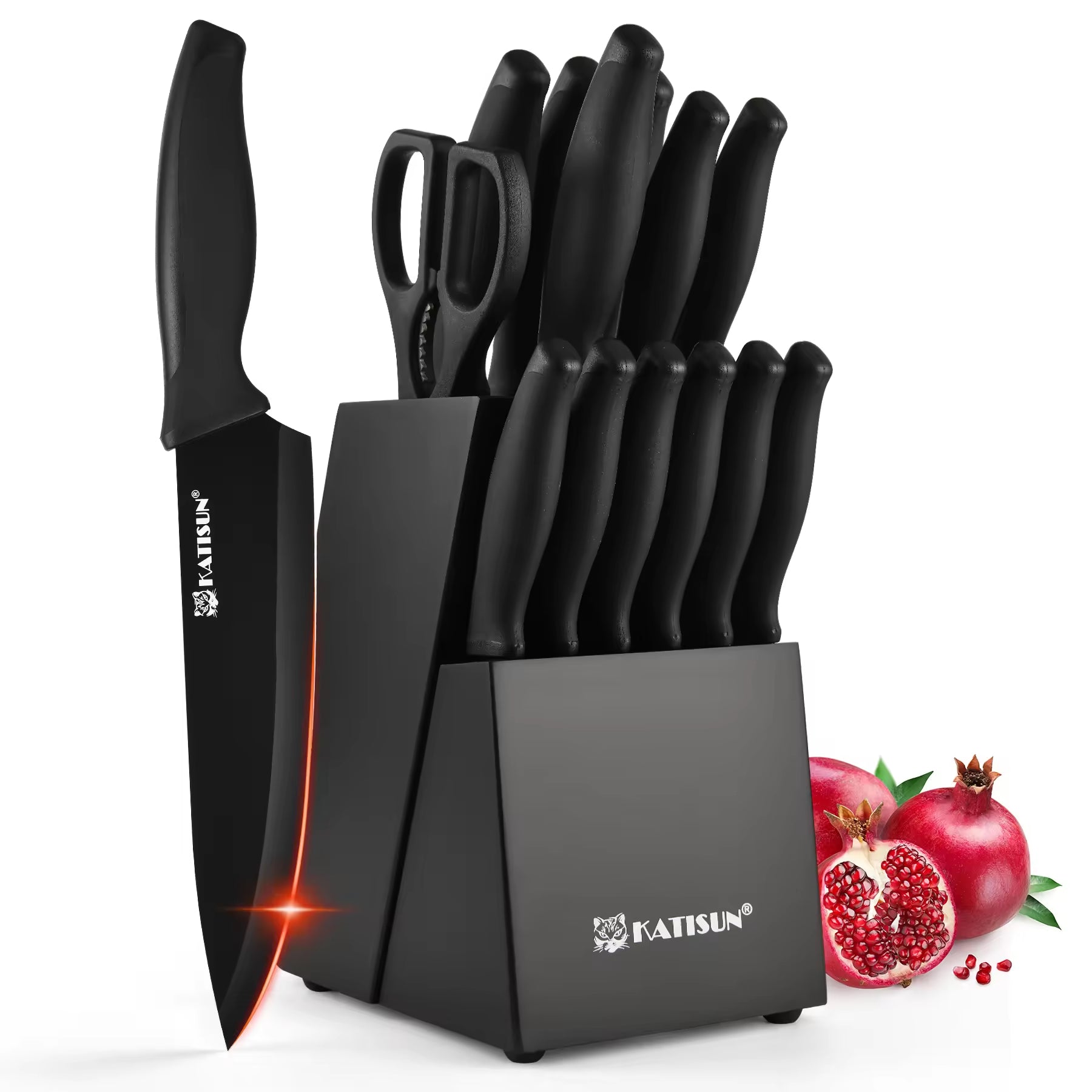 15 Piece Kitchen Knife Set Color Coded With Sharpener Ergonomic Handle