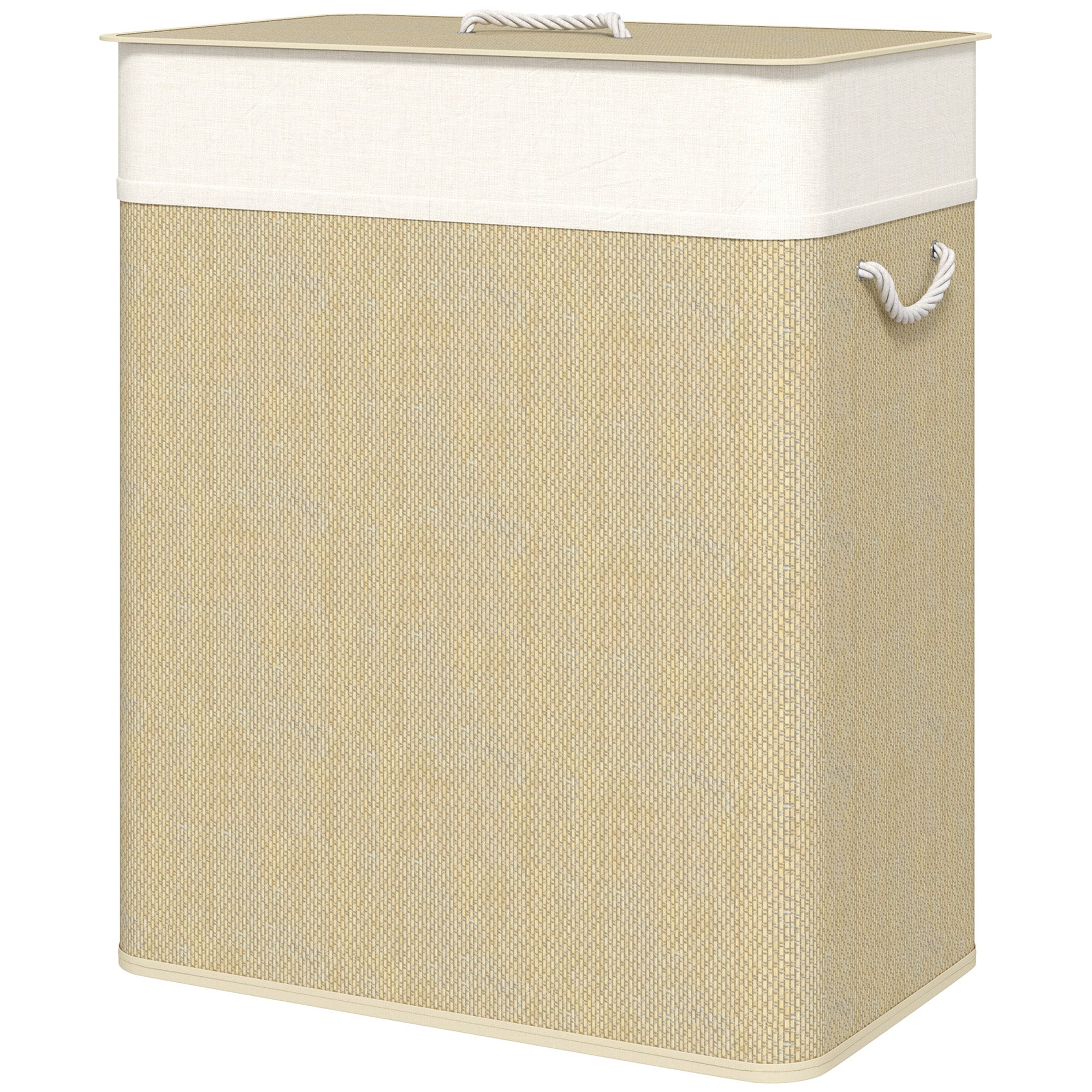 Bamboo Double Laundry Hamper with Lid & Removable Liners