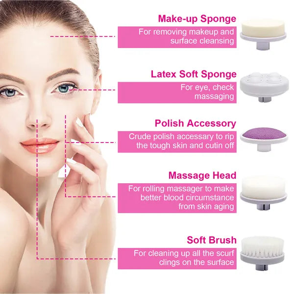 Facial Cleansing Brush Spin Face Cleaner with 5 Brush Heads Set