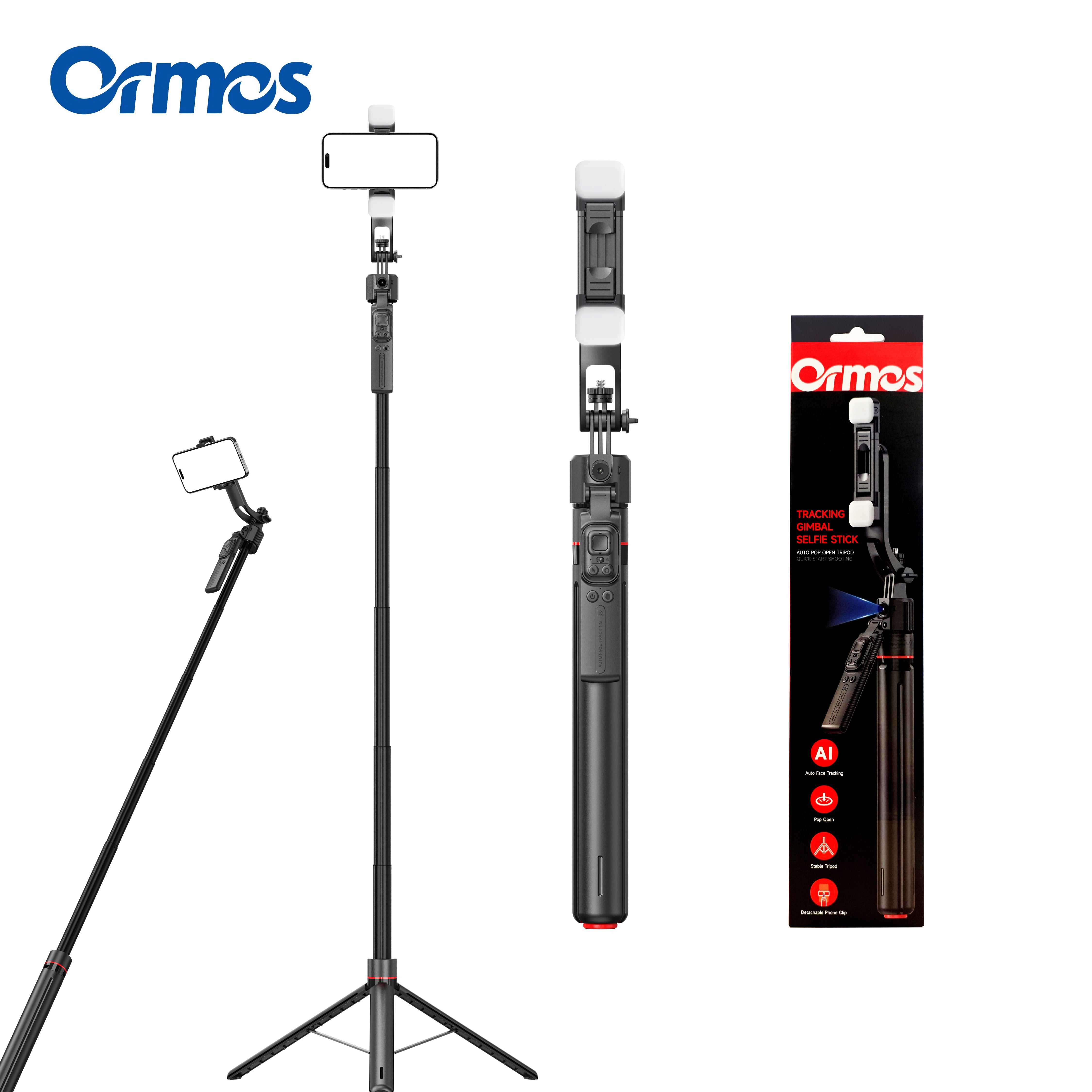 Auto Face Tracking Tripod 360 Rotation Selfie Stick with Light