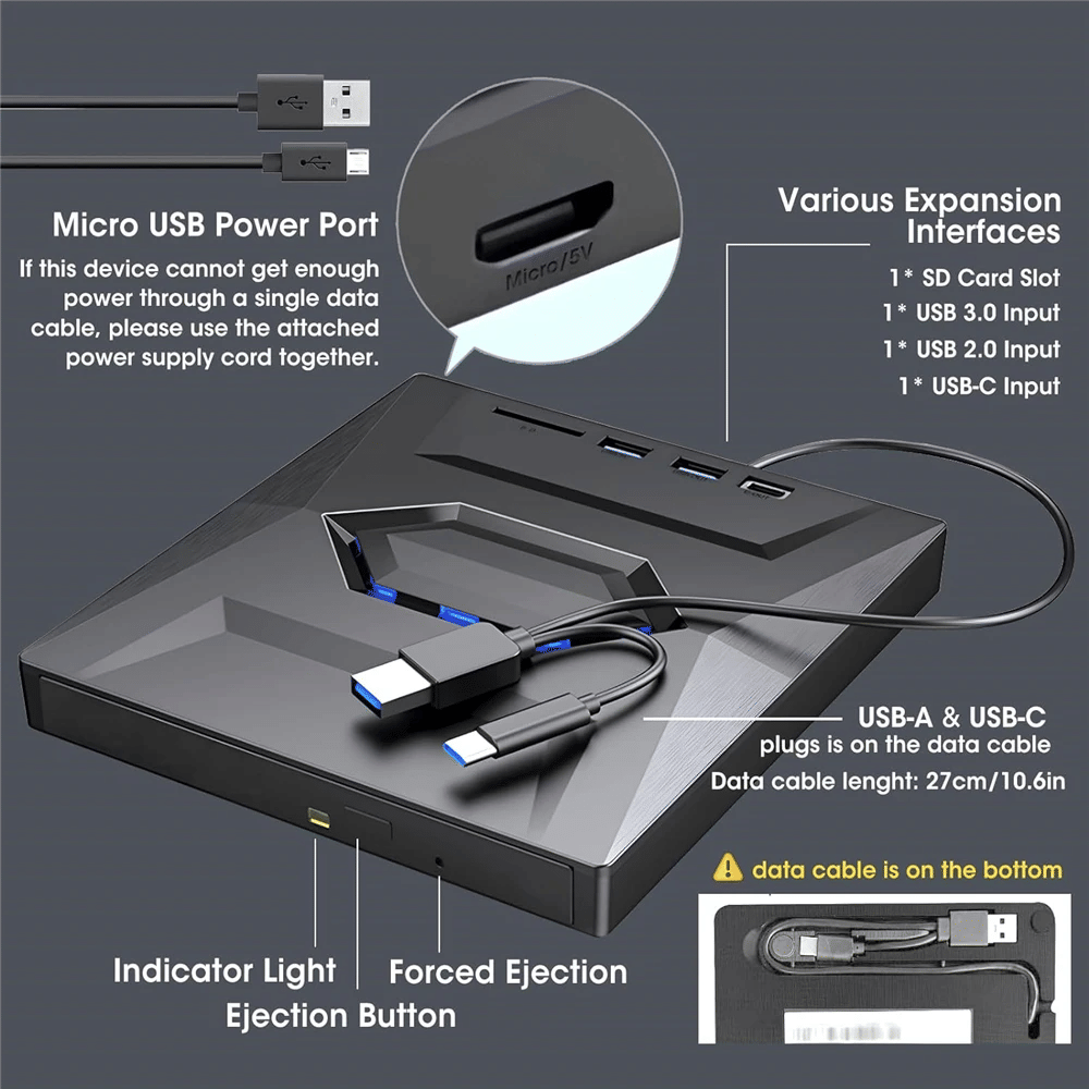 USB 3.0 External CD DVD Drive Burner Player for Laptop PC