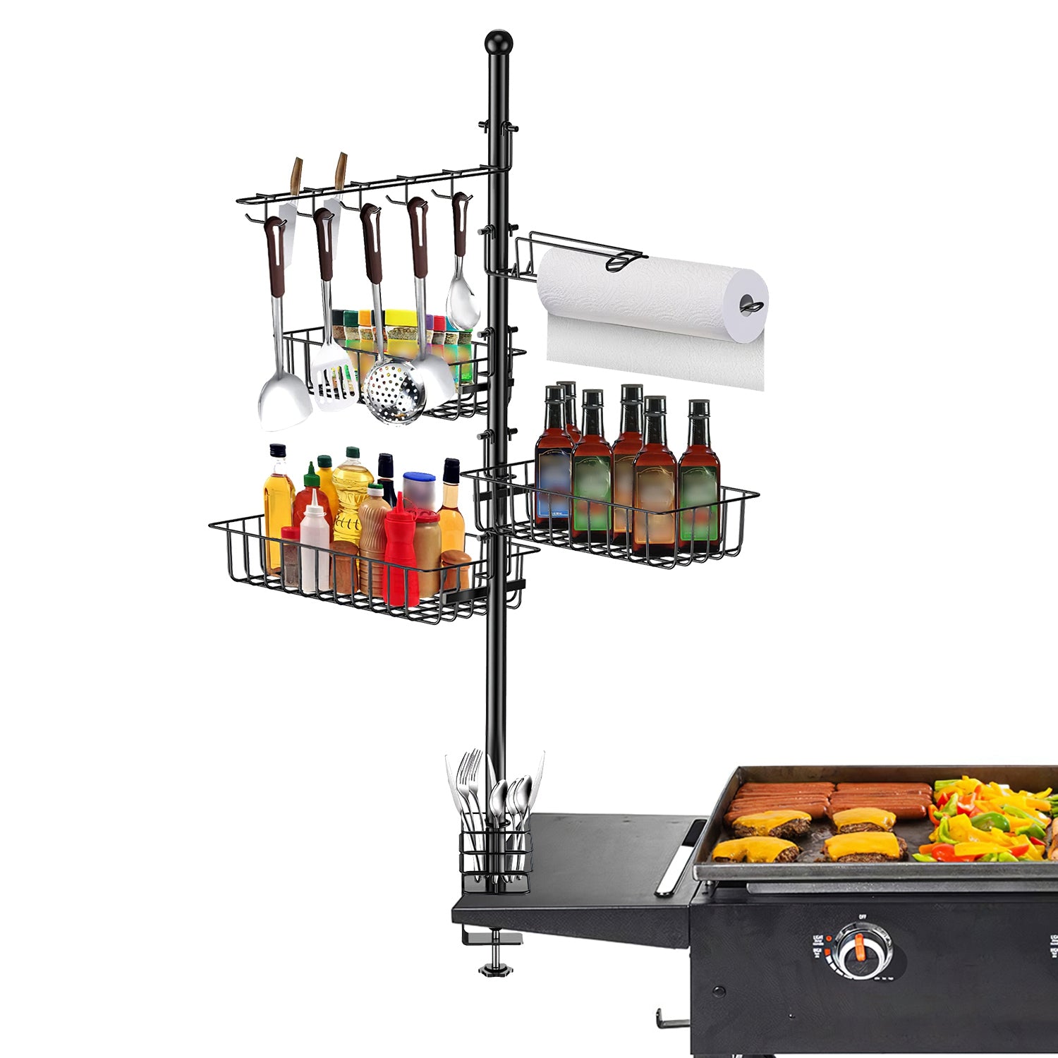 BBQ Griddle Caddy Organizer with Paper Towel Holder and Hooks