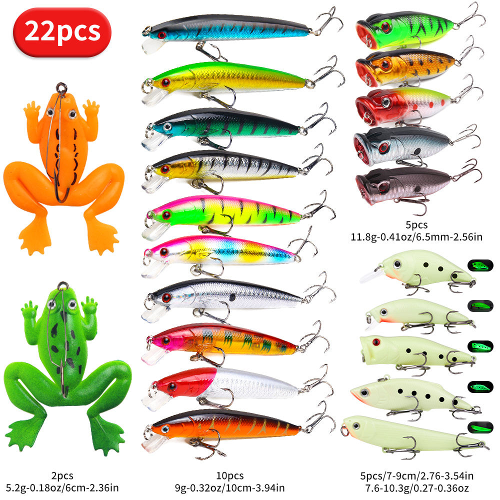 22/58/102pcs Fishing Lure Kit Topwater Floating Bass Set