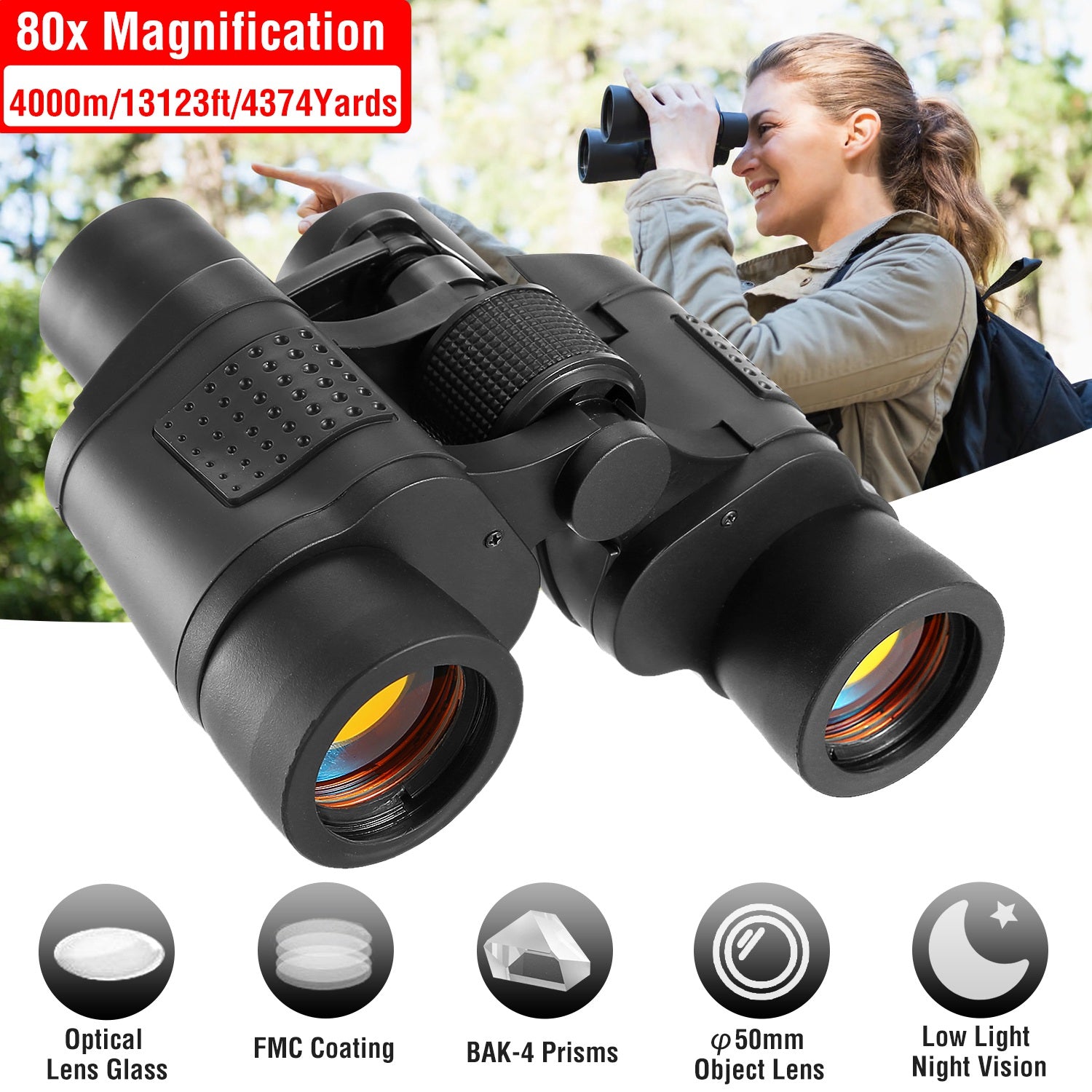 Portable HD Binoculars FMC Lens Night Vision Telescope
