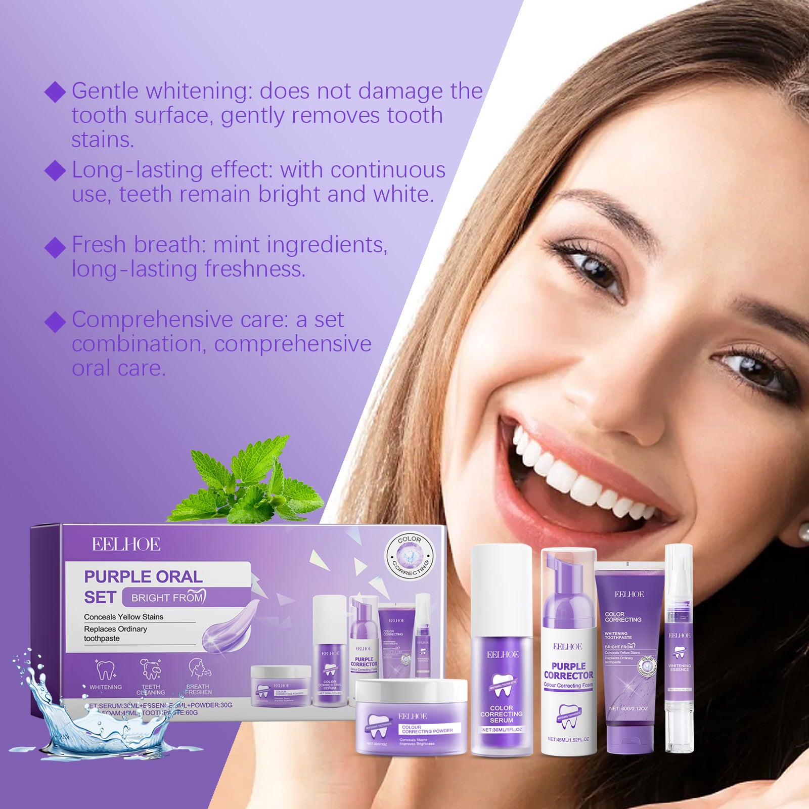 Advanced Purple Teeth Whitening Set for Stain Removal & Fresh Breath