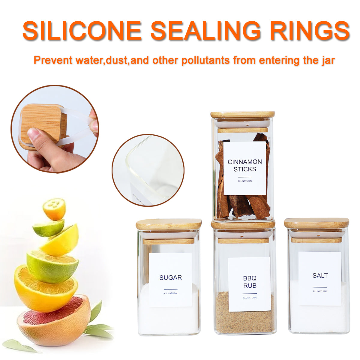 12 Pcs Square Spice Jars with 72 Labels