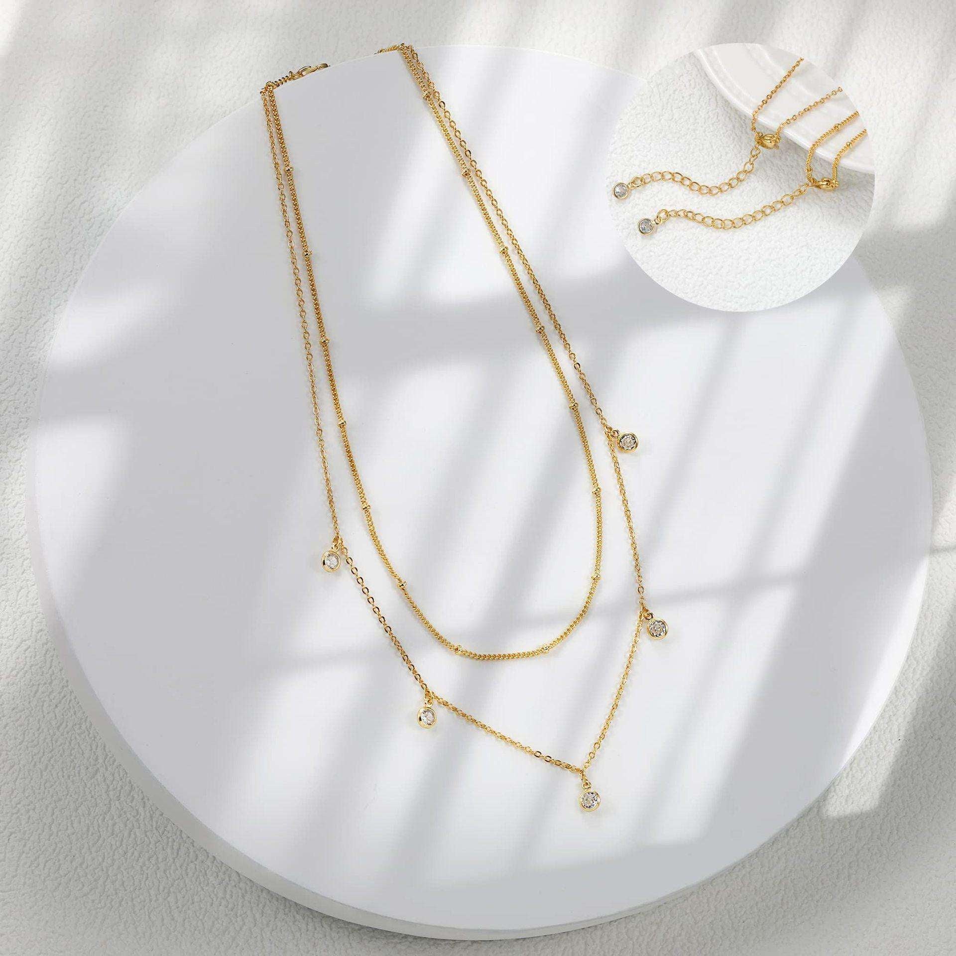 Colorful Waterdrop Necklace Dainty Bling Gold Side Pendant