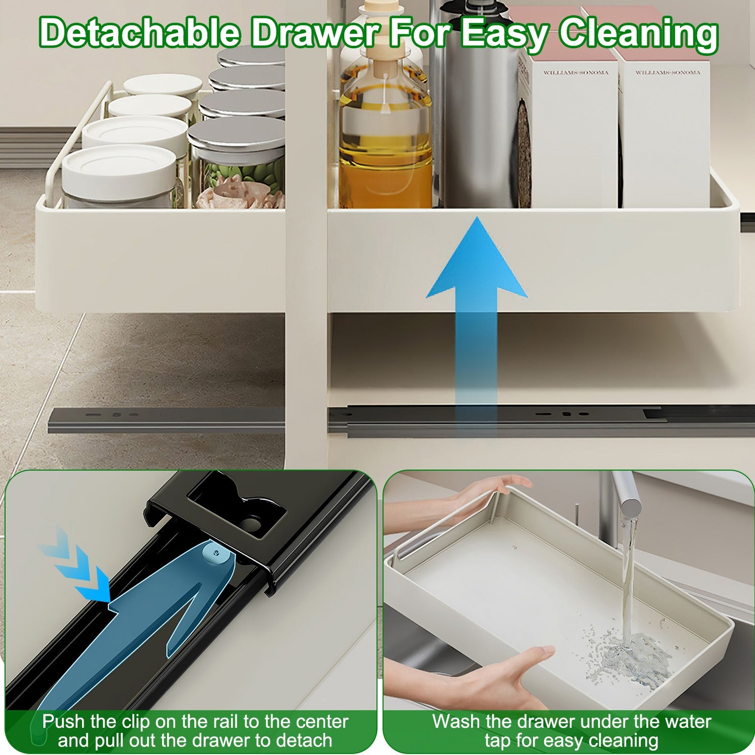 2Pcs Pull Out Cabinet Organizers Sliding Shelf Heavy Duty Drawers
