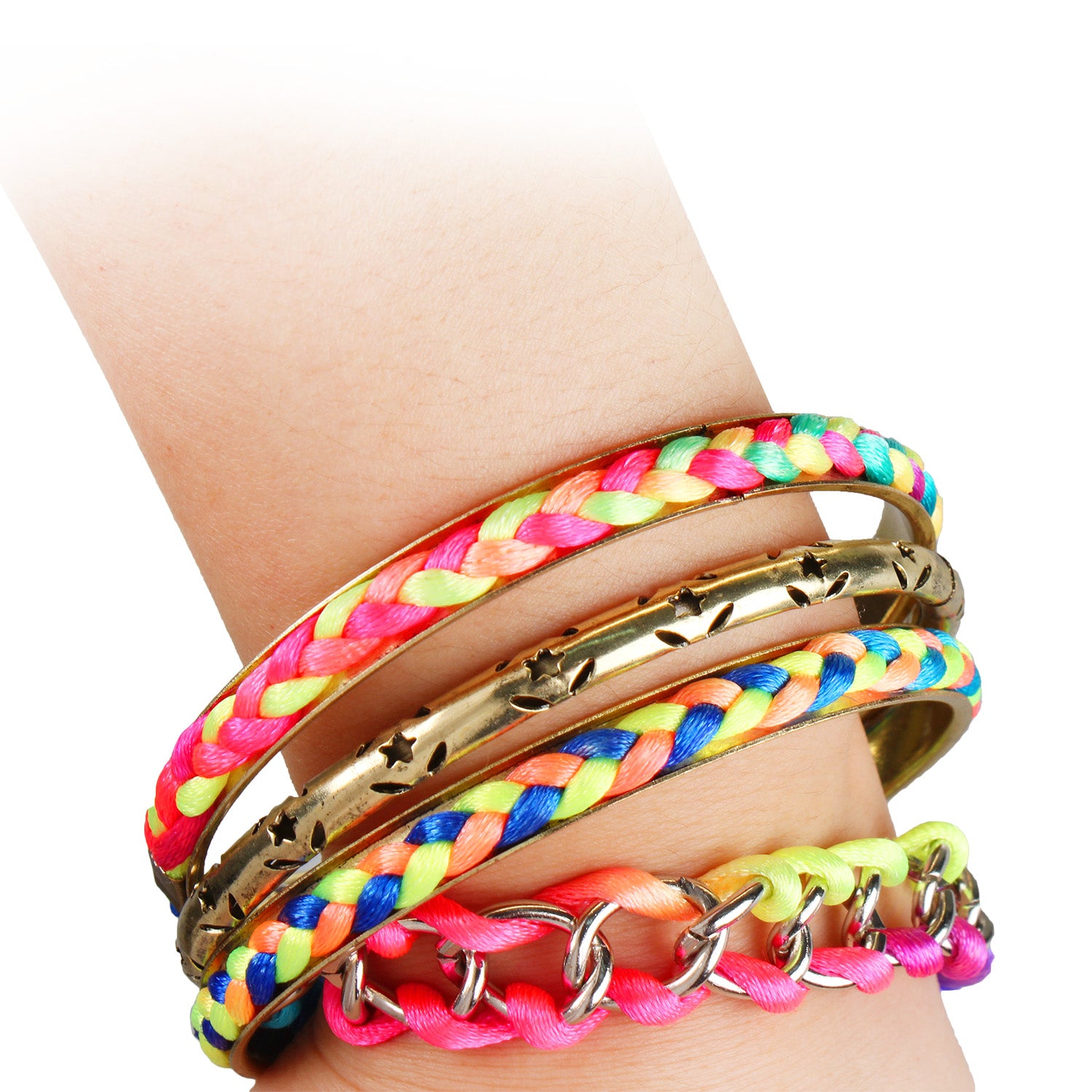 Trendy Colorful Woven Bracelet Set Burnished Gold Stack