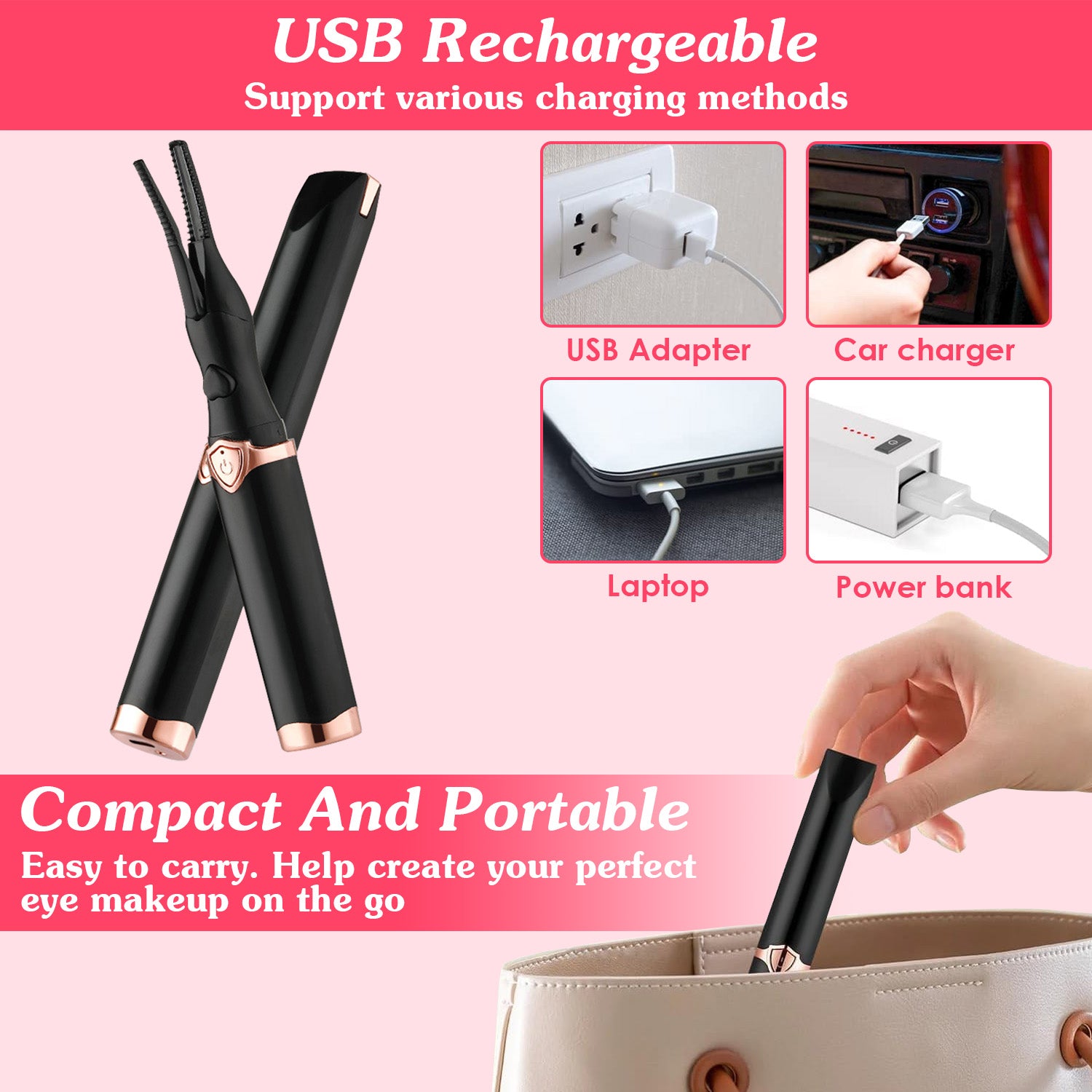 Heated Eyelash Curler with Comb 3 Temp Settings USB Rechargeable