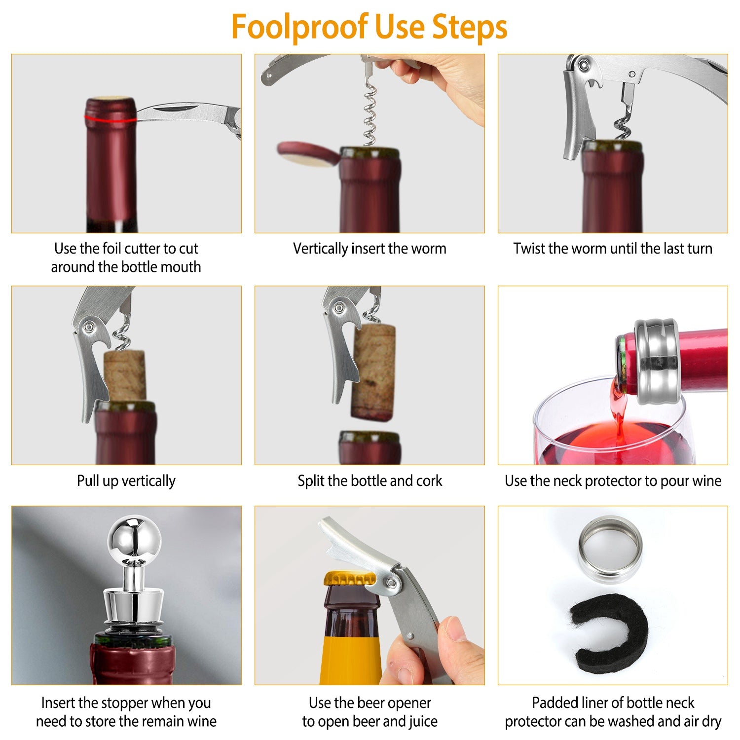 3PCS Wine Opener Set Corkscrew, Foil Cutter & Stopper Kit