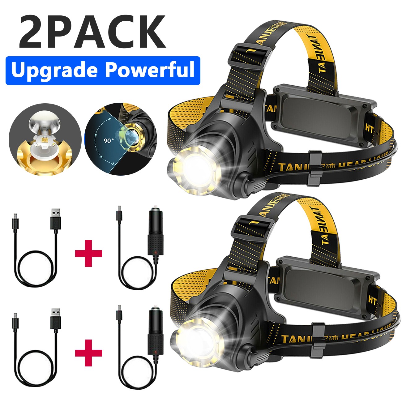 Rechargeable LED Headlamp Zoom Headlight 3 Modes Outdoor Torch