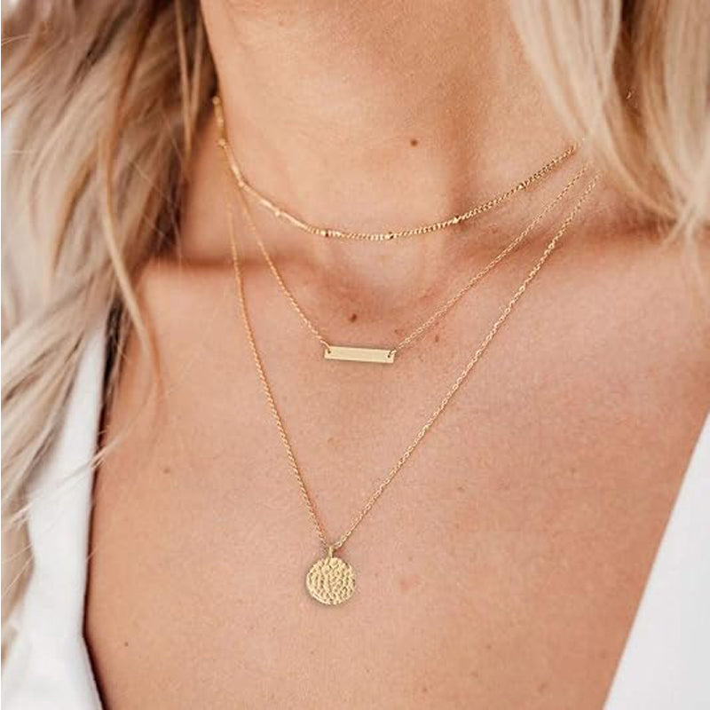 Luxury Layered Gold Choker Necklace Bar Coin Pendant Set