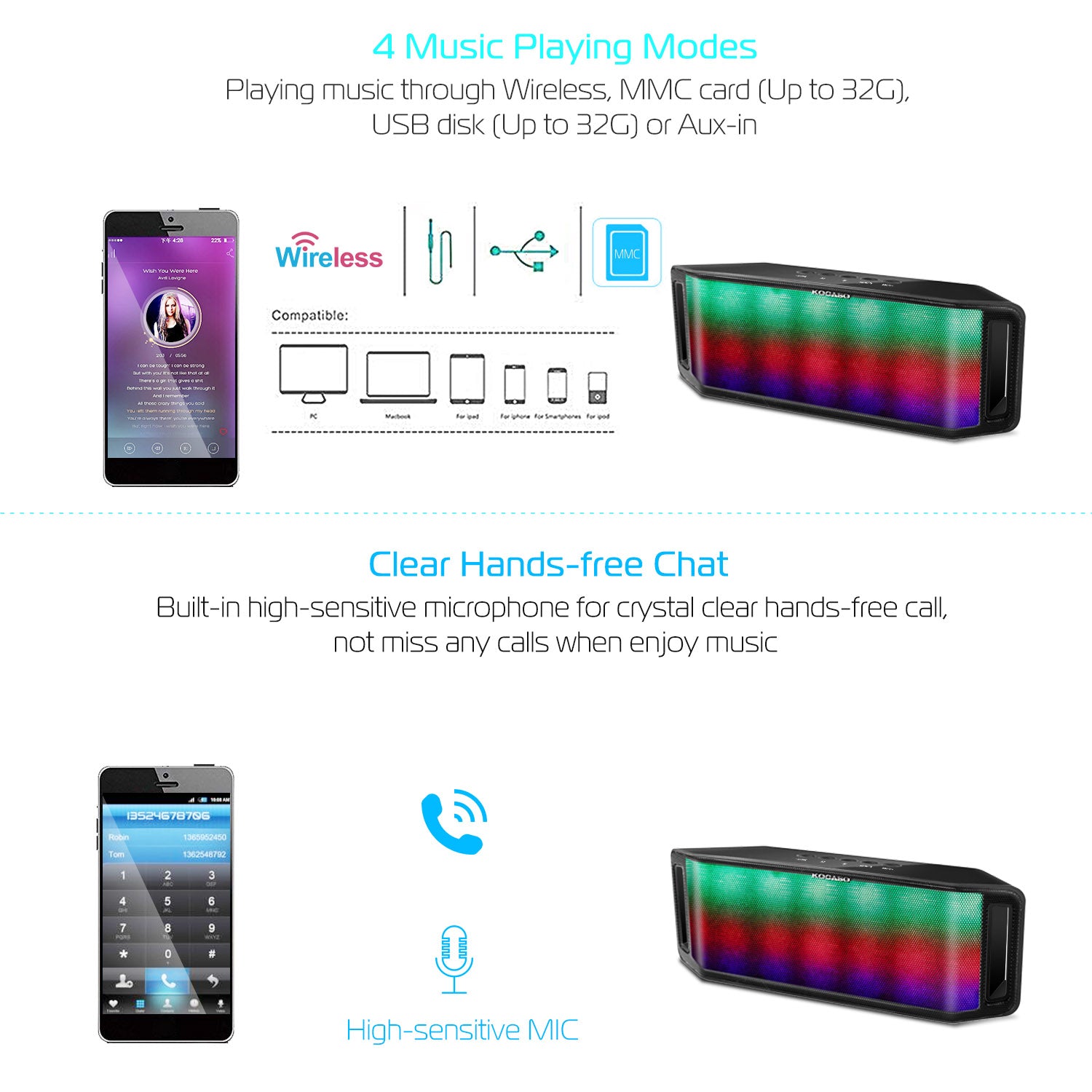 LED Wireless Speaker with FM Radio & USB