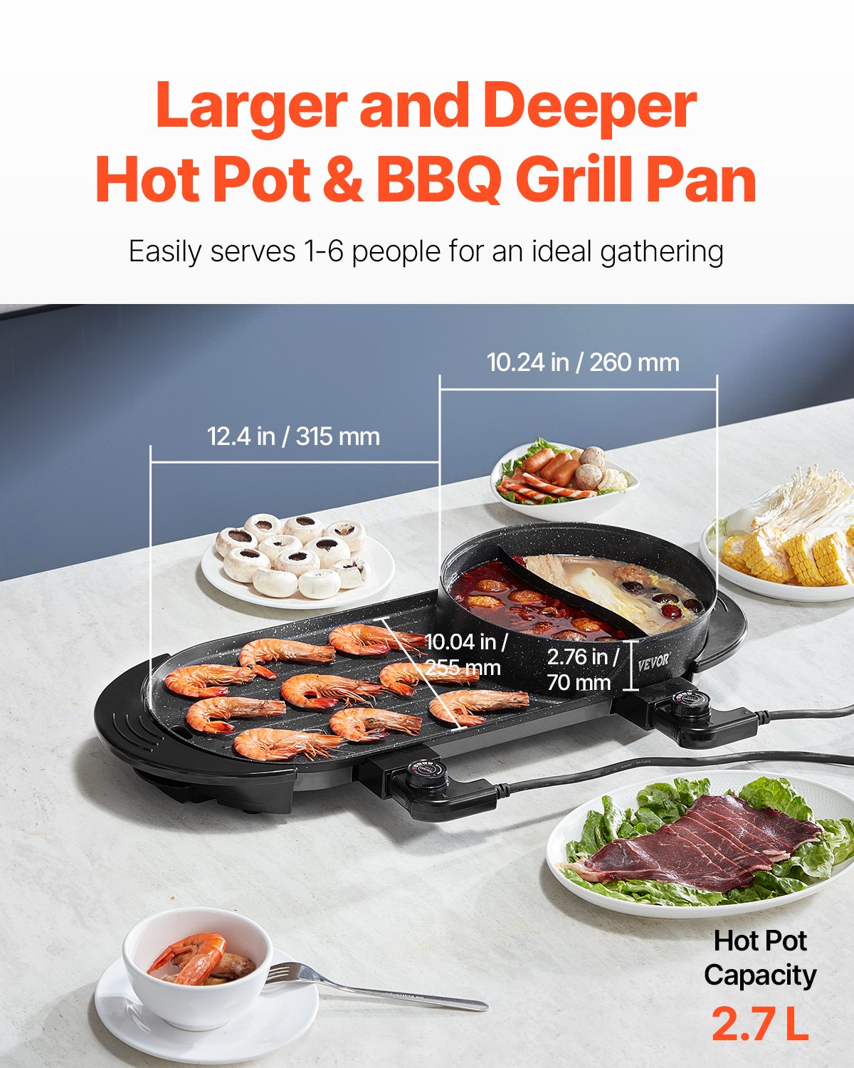 Powerful 2 in 1 Hot Pot Grill Electric Smokeless Cooker