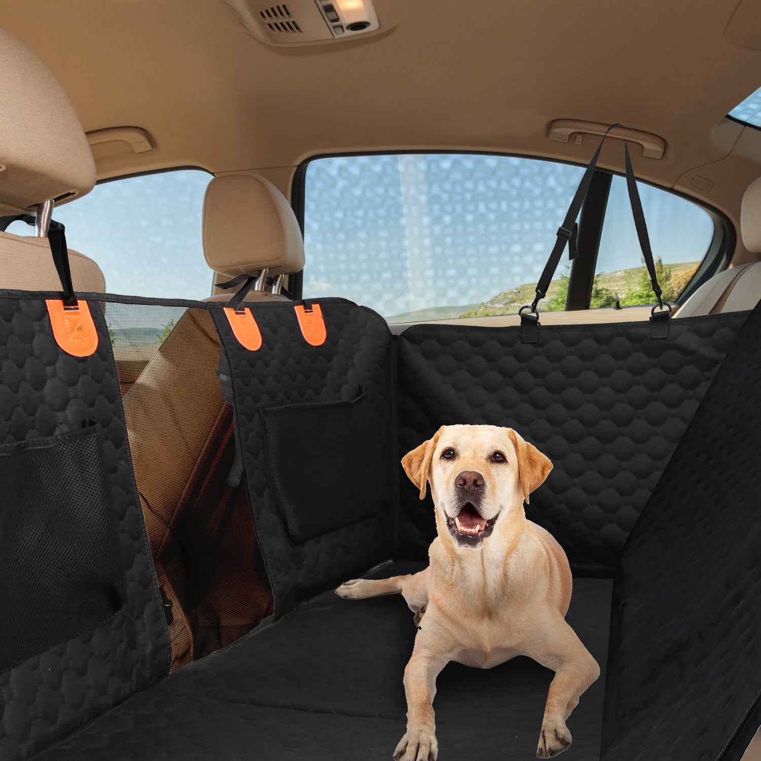 Dog Car Back Seat Cover with Mesh Window and Waterproof Protection