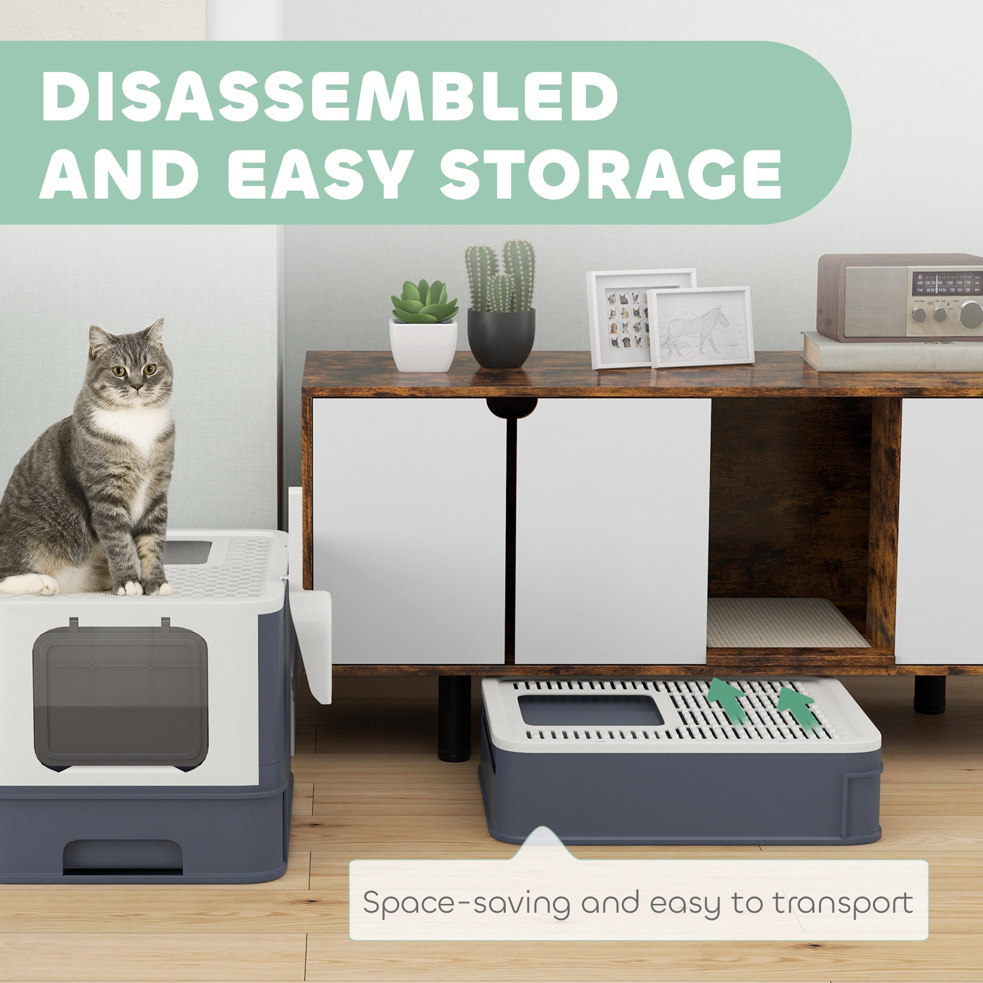 Large Enclosed Cat Litter Box with Lid & Scoop – Front Entry Top Exit Cat Toilet