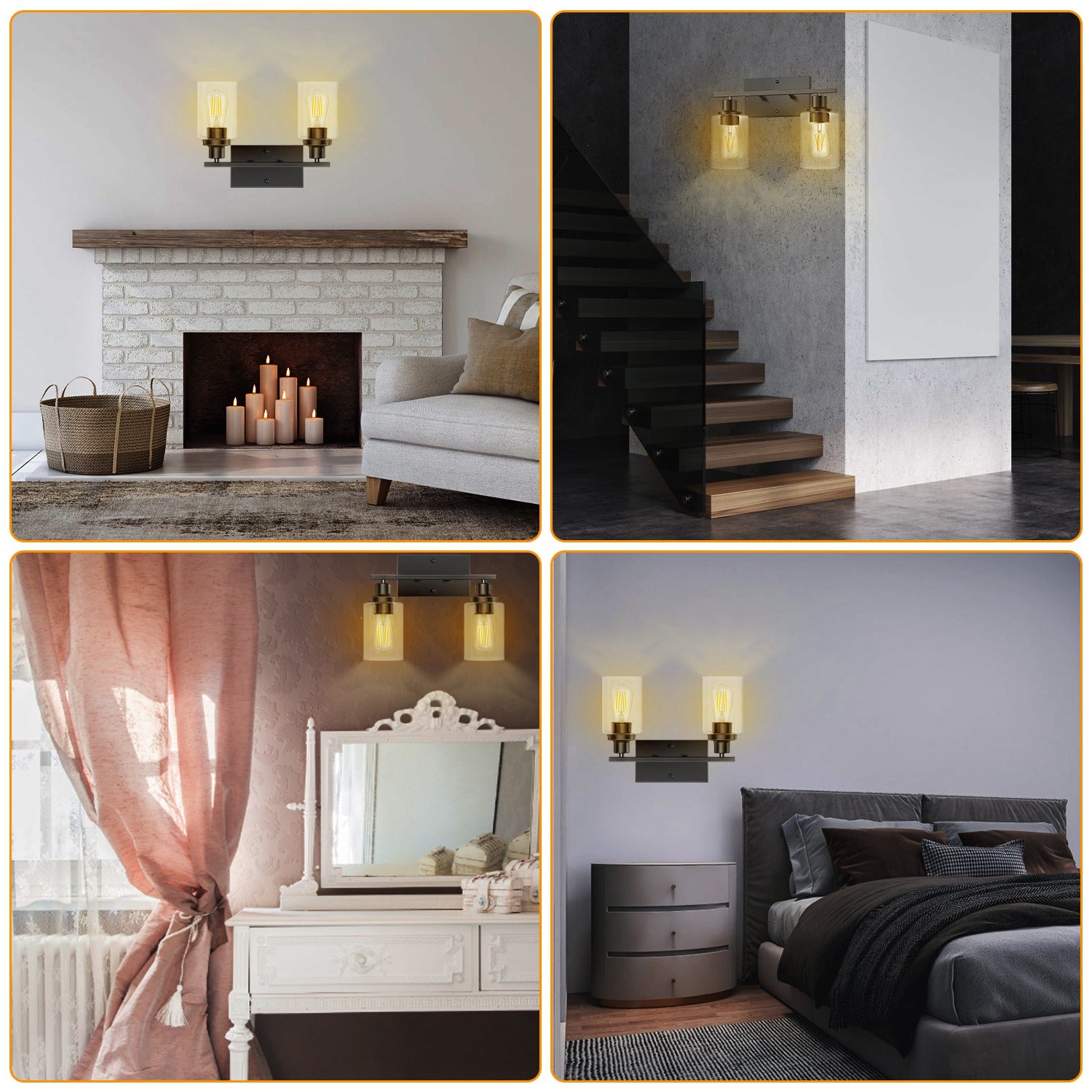 3 Light Wall Sconce Black Glass Vanity Lamp Modern Fixture