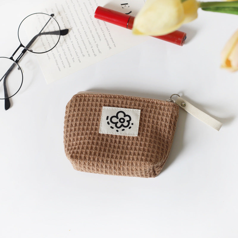 Women Cute Simple Waffle Storage Bag Cosmetic Organizer Pouch for Daily Use