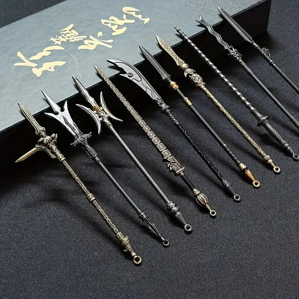 Premium Mini Sword Set with Stand Collectible Metal Keychains