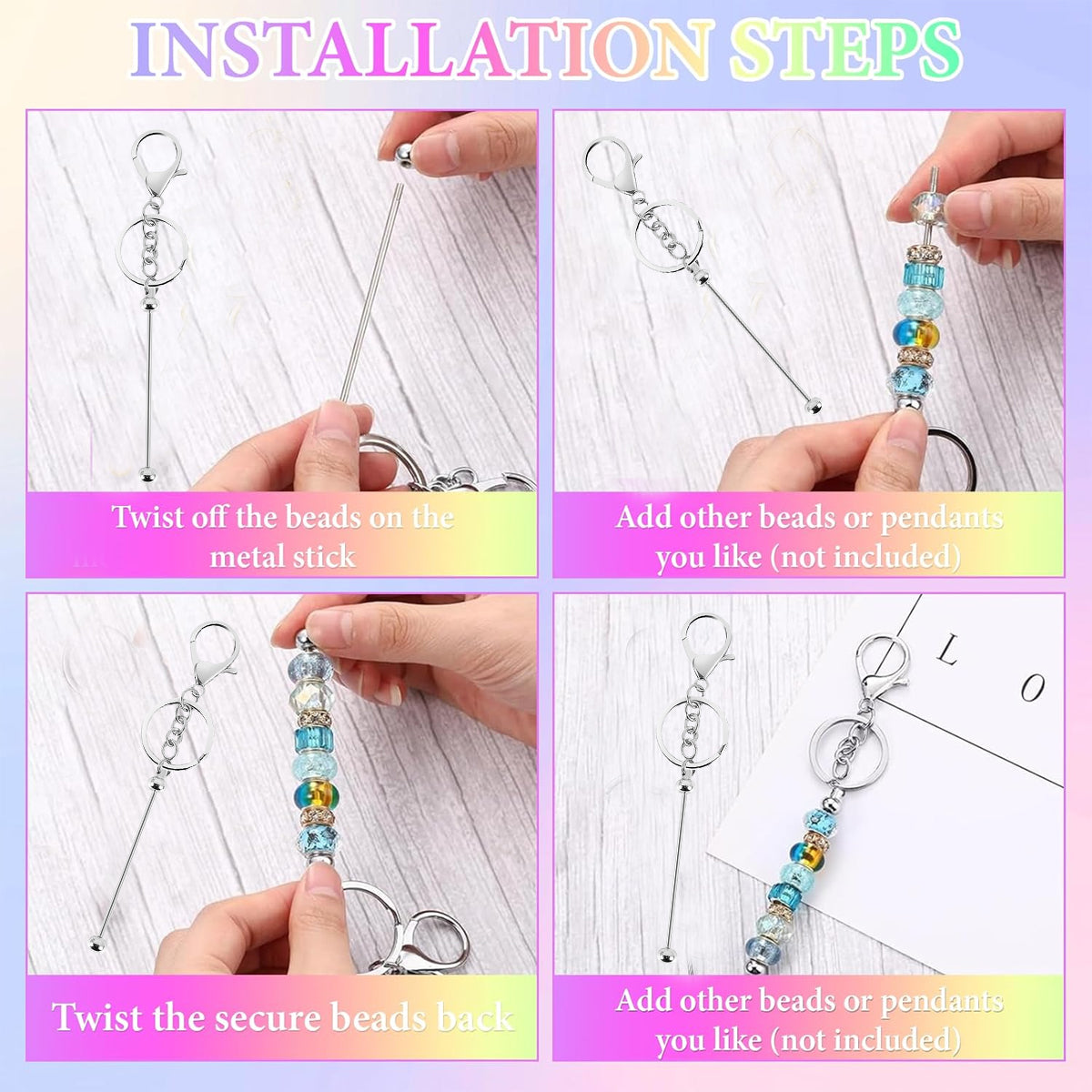 Premium 60Pc Beadable Keychain Kit Metal DIY Craft Accessories