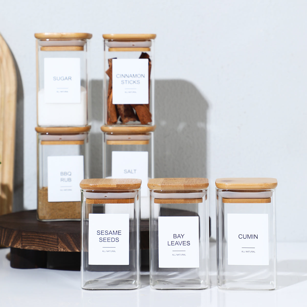 12 Pcs Square Spice Jars with 72 Labels
