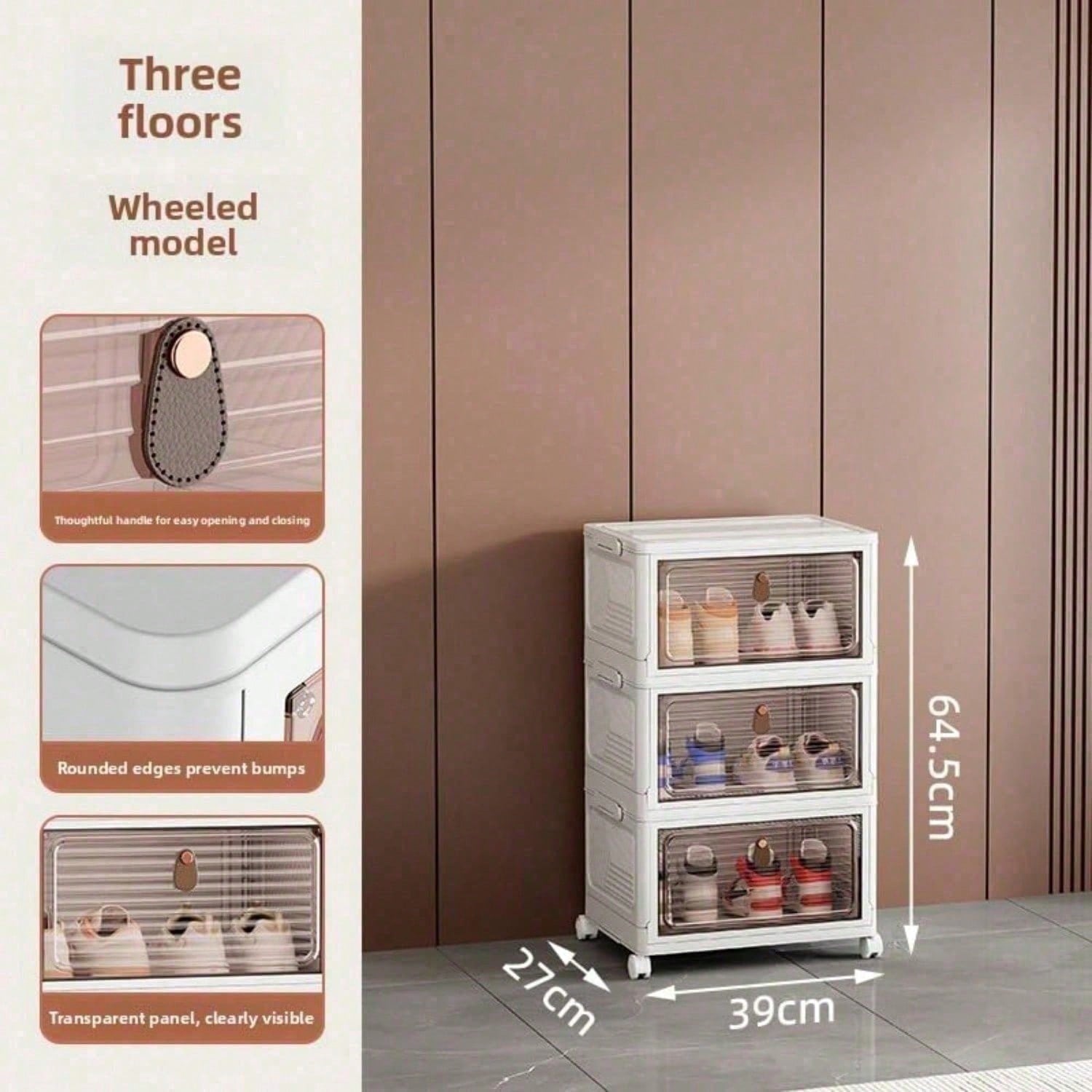 Stackable Shoe Storage Rack Plastic Cabinet Clear Door Organizer
