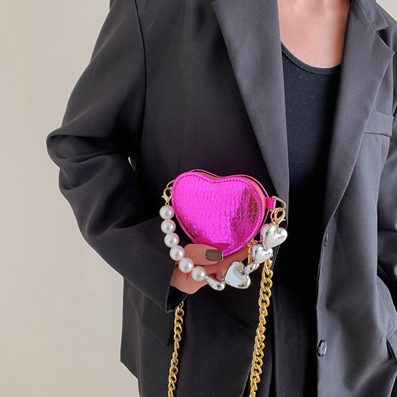 Mini Love Shape Pearl Handbag Cute Chain Shoulder Messenger Bag