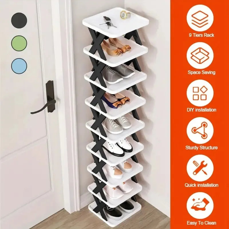 9 Layer Narrow Shoe Rack Space Saving Vertical Organizer Shelf