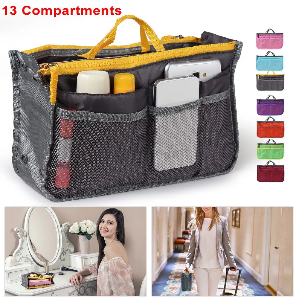 Women Travel Handbag Organizer Insert Multi-Pocket Makeup Bag