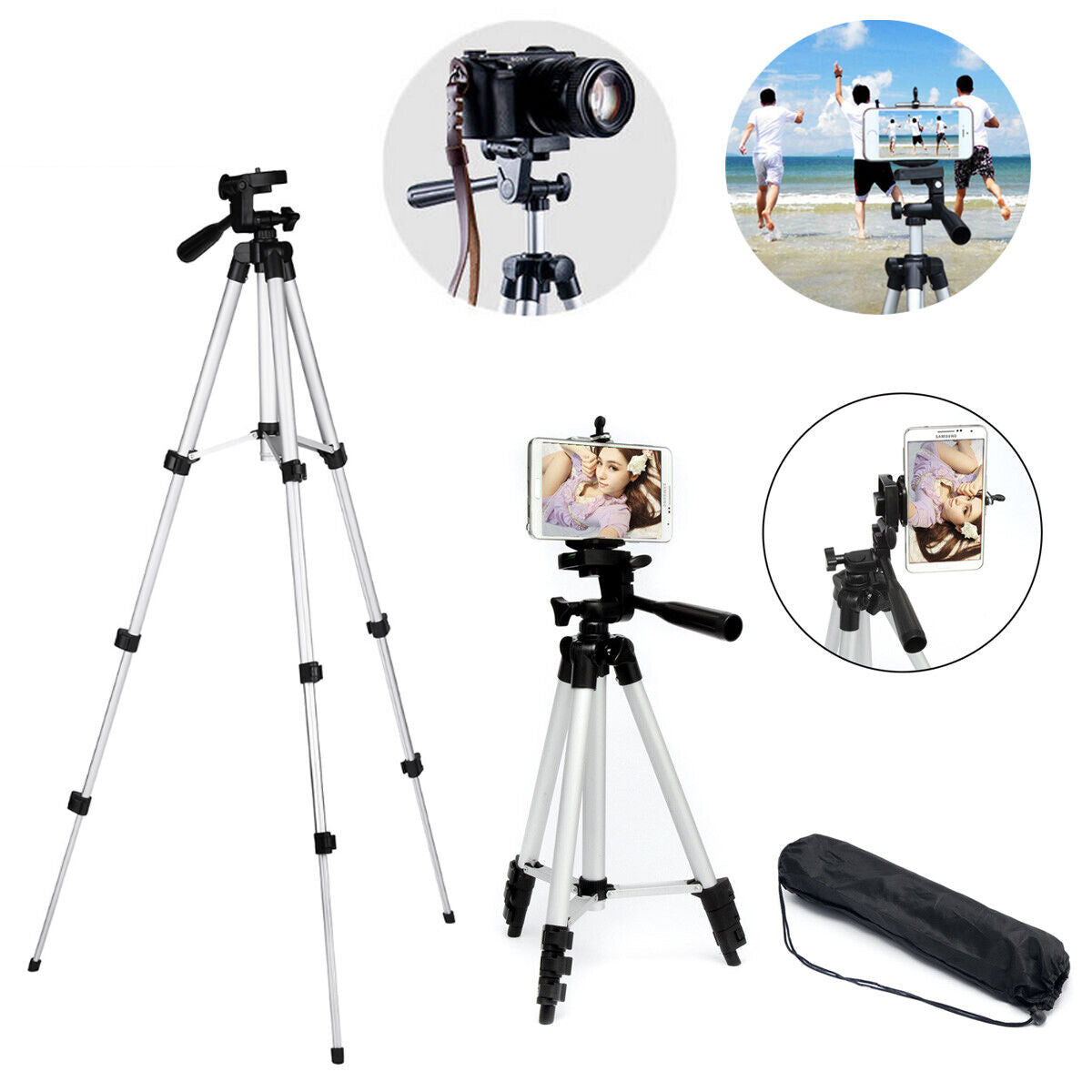 Professional Camera Tripod Stand Phone Holder Portable Mount