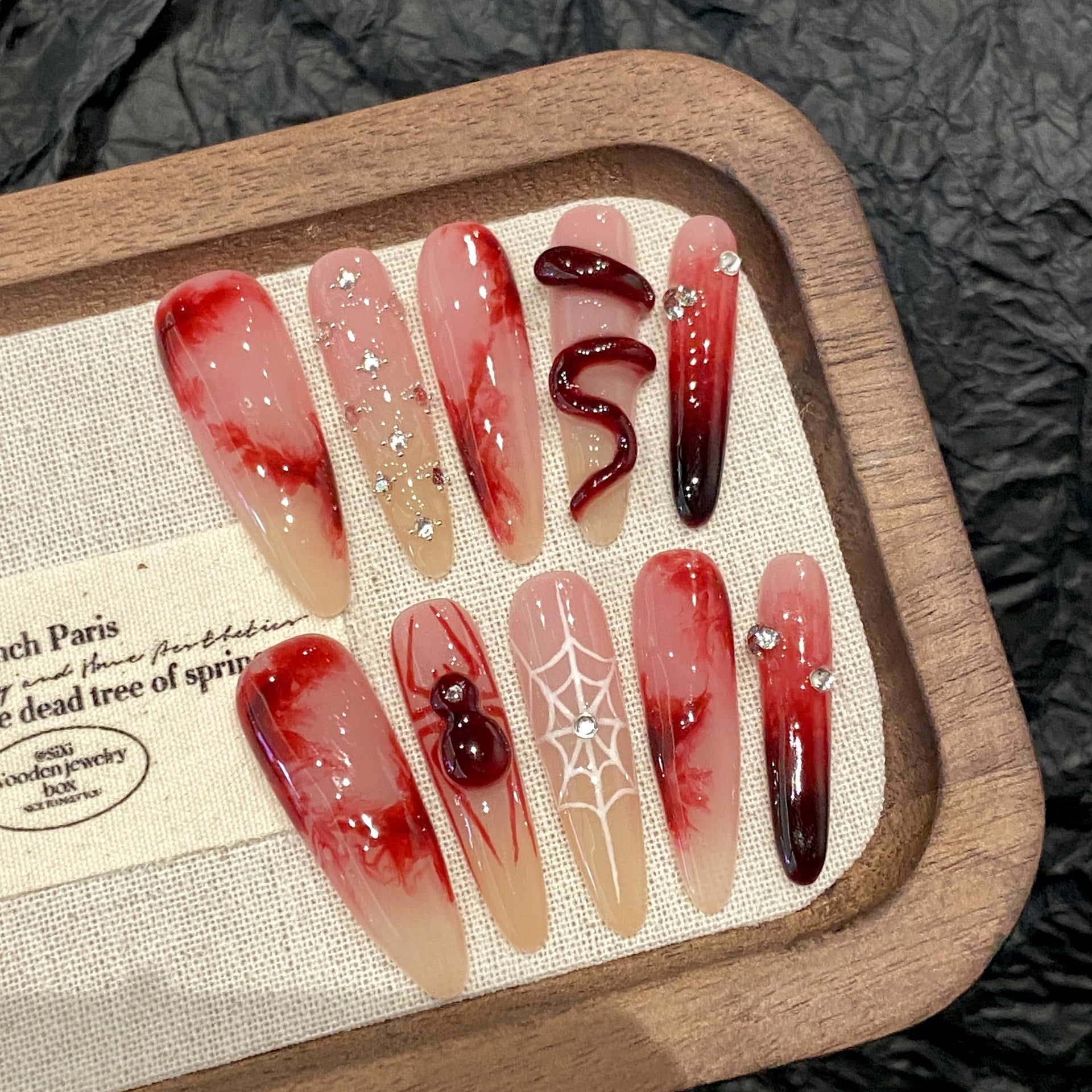 Long Chinese Style Red Press On Nails