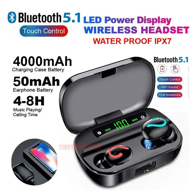 Bluetooth 5.1 TWS Earbuds Waterproof Stereo Wireless Headphones