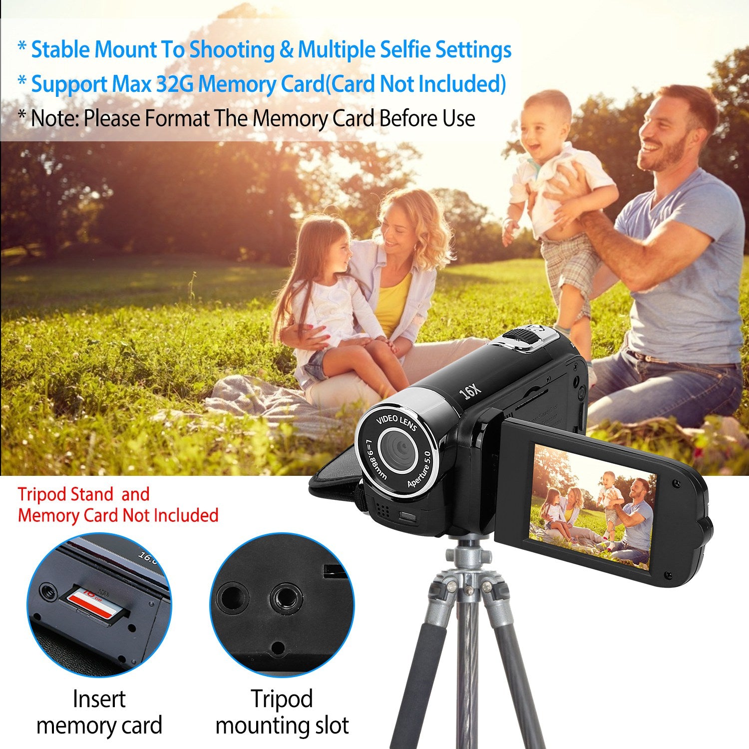HD 1080P Digital Video Camcorder Zoom with Fill Light
