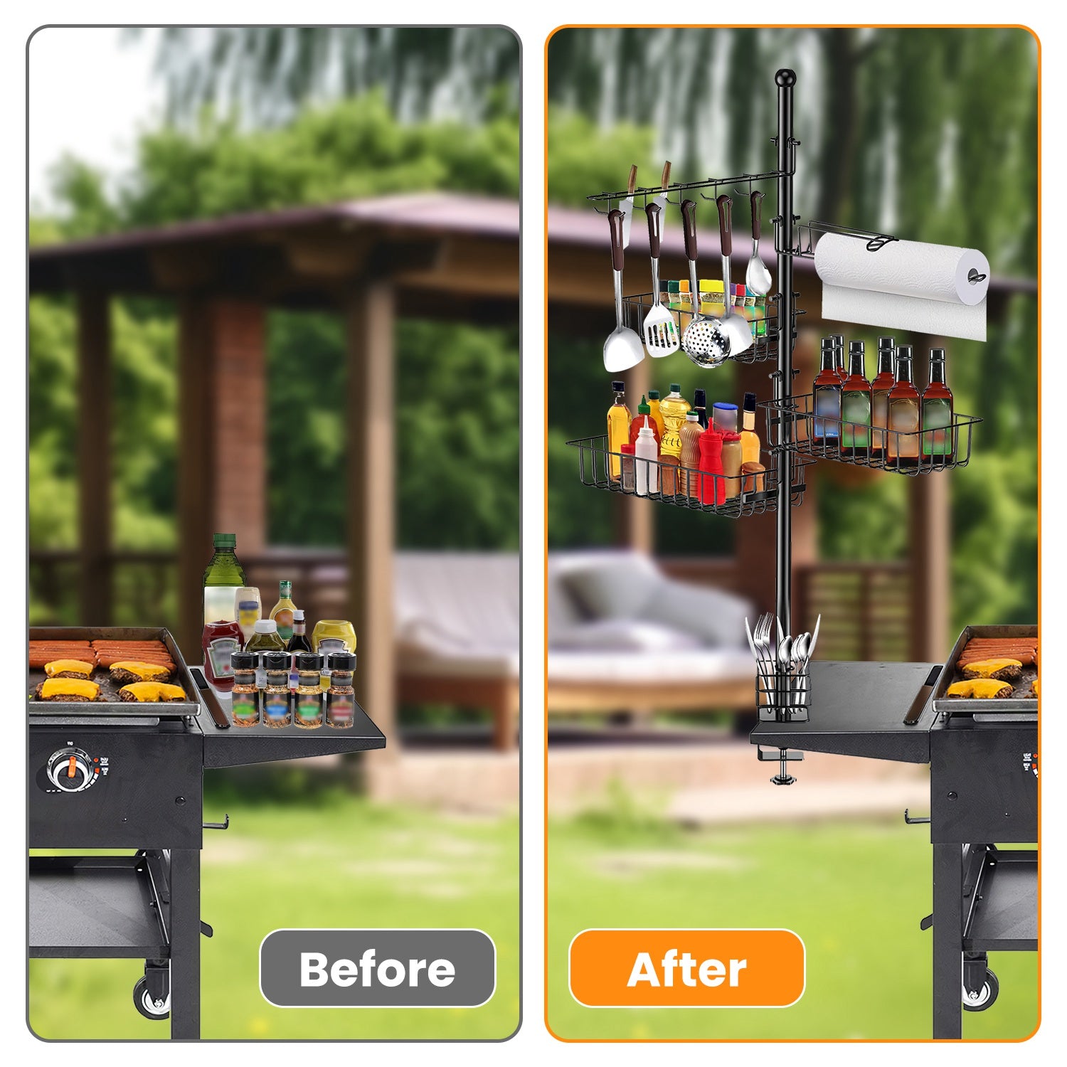 BBQ Griddle Caddy Organizer with Paper Towel Holder and Hooks
