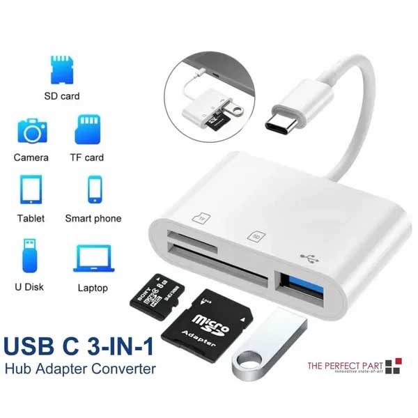 USB-C 3-in-1 Hub Adapter with SD Card Reader for MacBook & Laptop