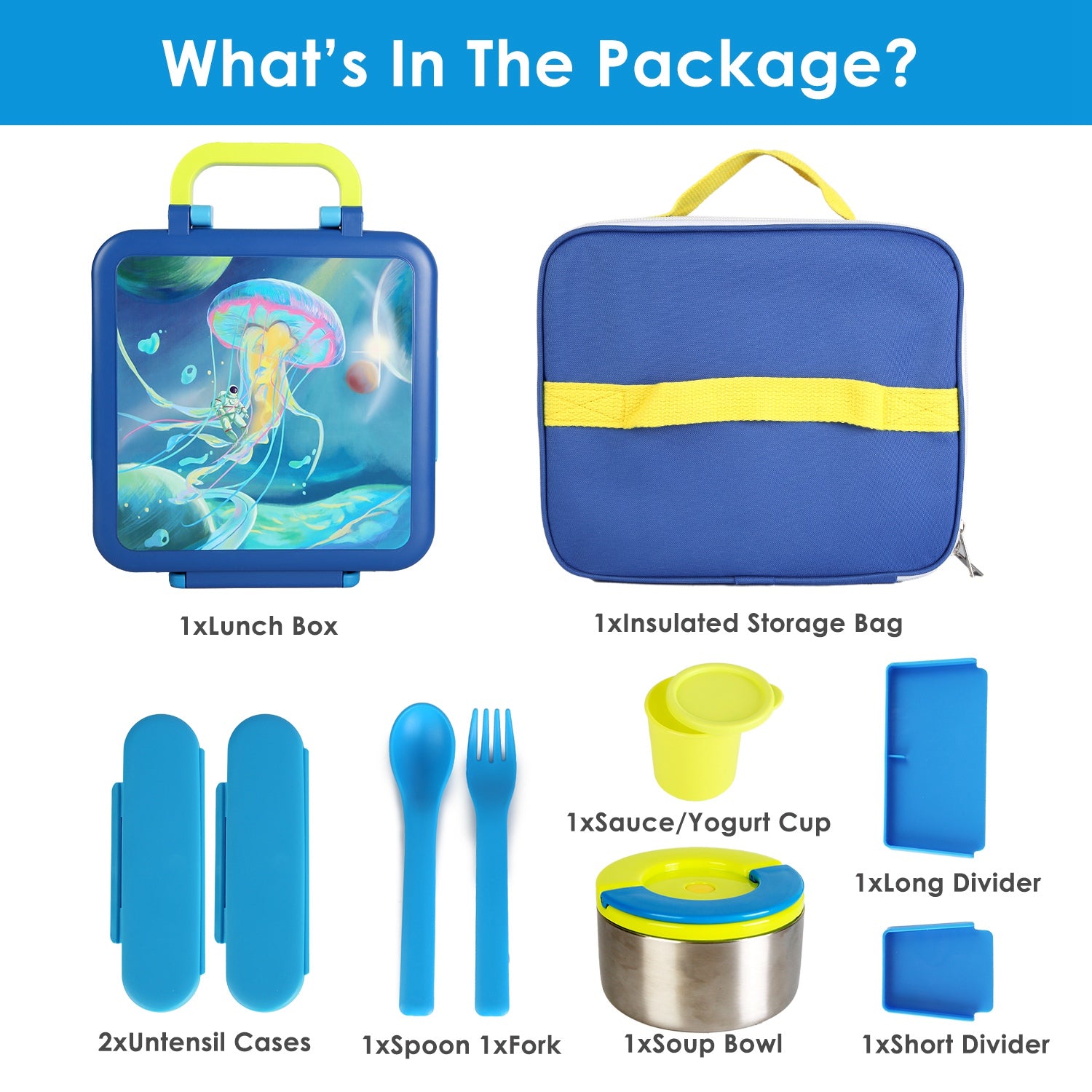 Kids Thermal Lunch Box with Bag 2 Compartments Set