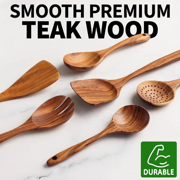 6-Piece Teak Wooden Cooking Spoon Set