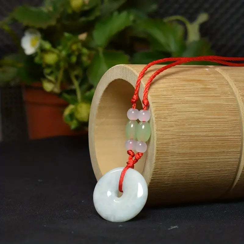 Natural Jade Peace Donut Necklace Healing Crystal Lucky Charm