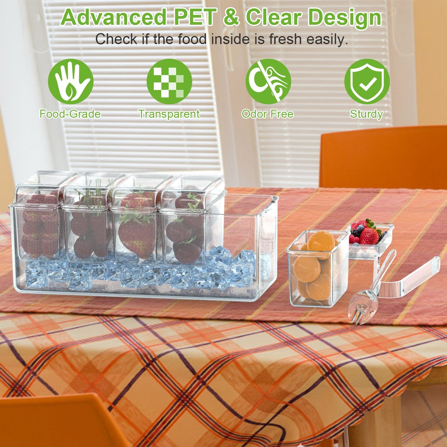 Ice Chilled Condiment Caddy Serving Tray with 5 Containers