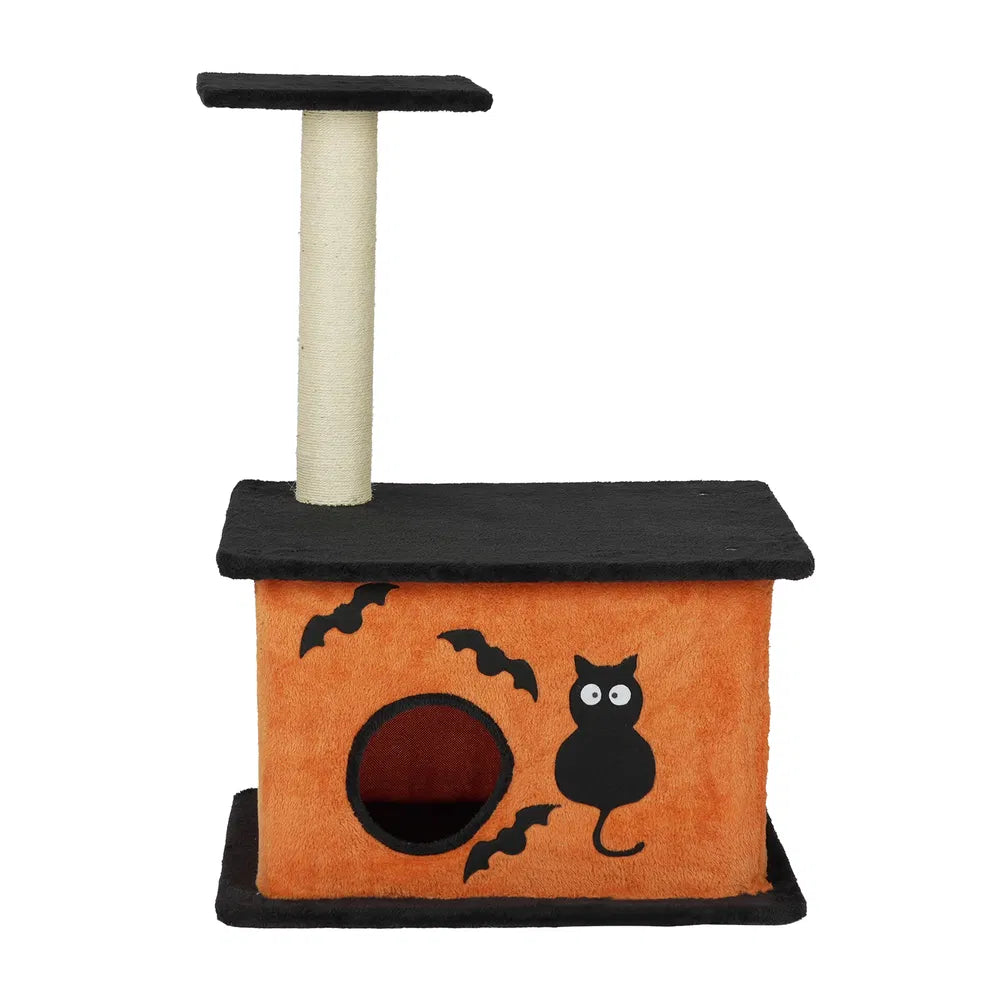 Halloween Cat Tree Tower with Condo & Scratching Post – 2-Level Plush Cat Activity Center